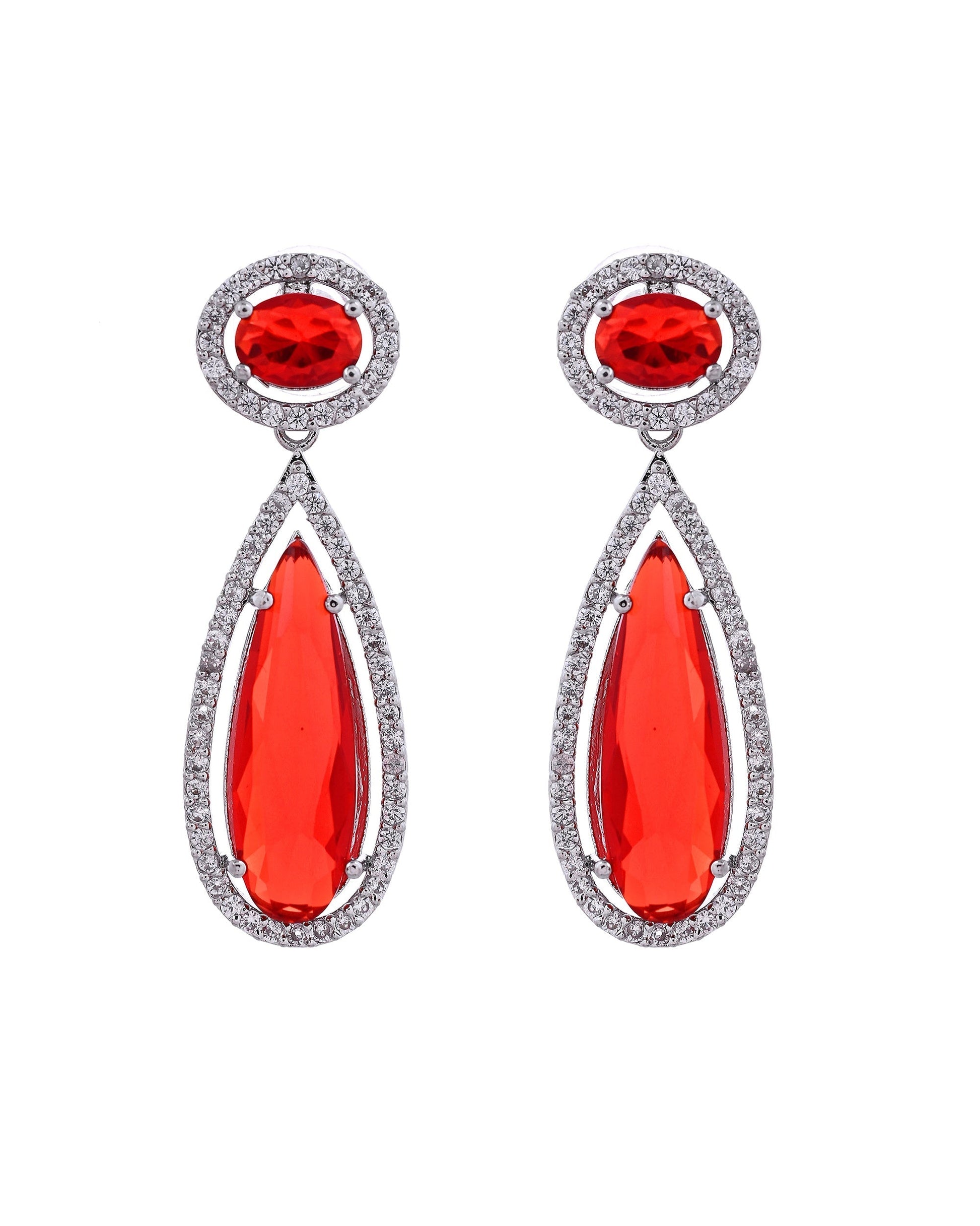 VOJ Silver-Plated Ad & Ruby Red Cubic Zirconia Studded Jewellery Set  Grab2Buy VOJ Grab2Buy