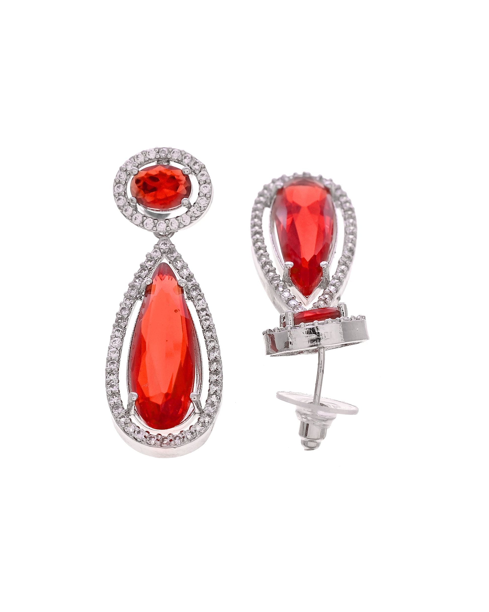 VOJ Silver-Plated Ad & Ruby Red Cubic Zirconia Studded Jewellery Set  Grab2Buy VOJ Grab2Buy
