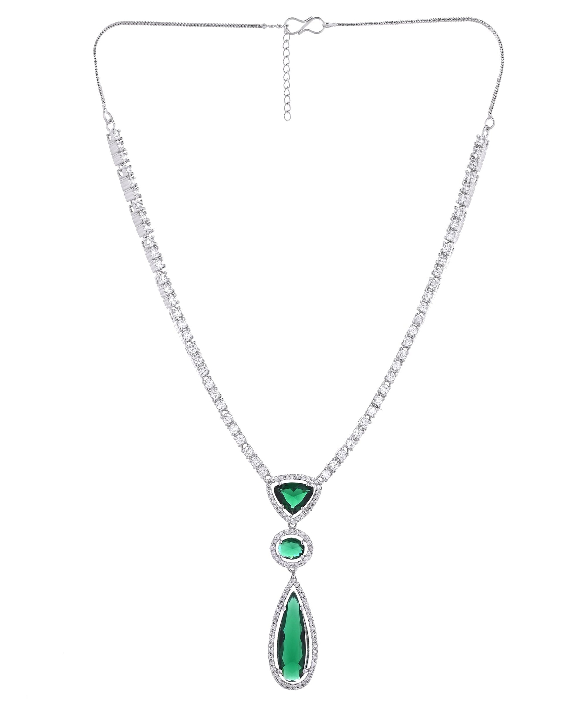 VOJ Silver-Plated Ad & Green Cubic Zirconia Studded Jewellery Set  Grab2Buy VOJ Grab2Buy