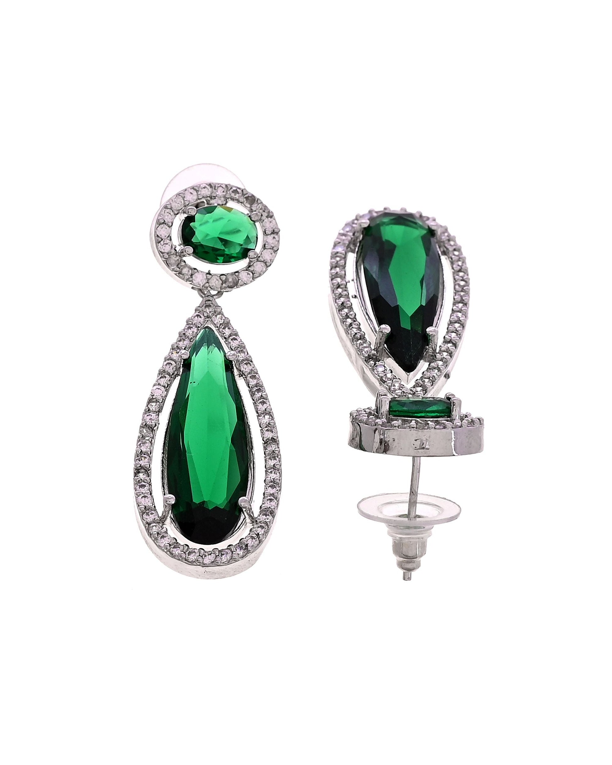 VOJ Silver-Plated Ad & Green Cubic Zirconia Studded Jewellery Set  Grab2Buy VOJ Grab2Buy