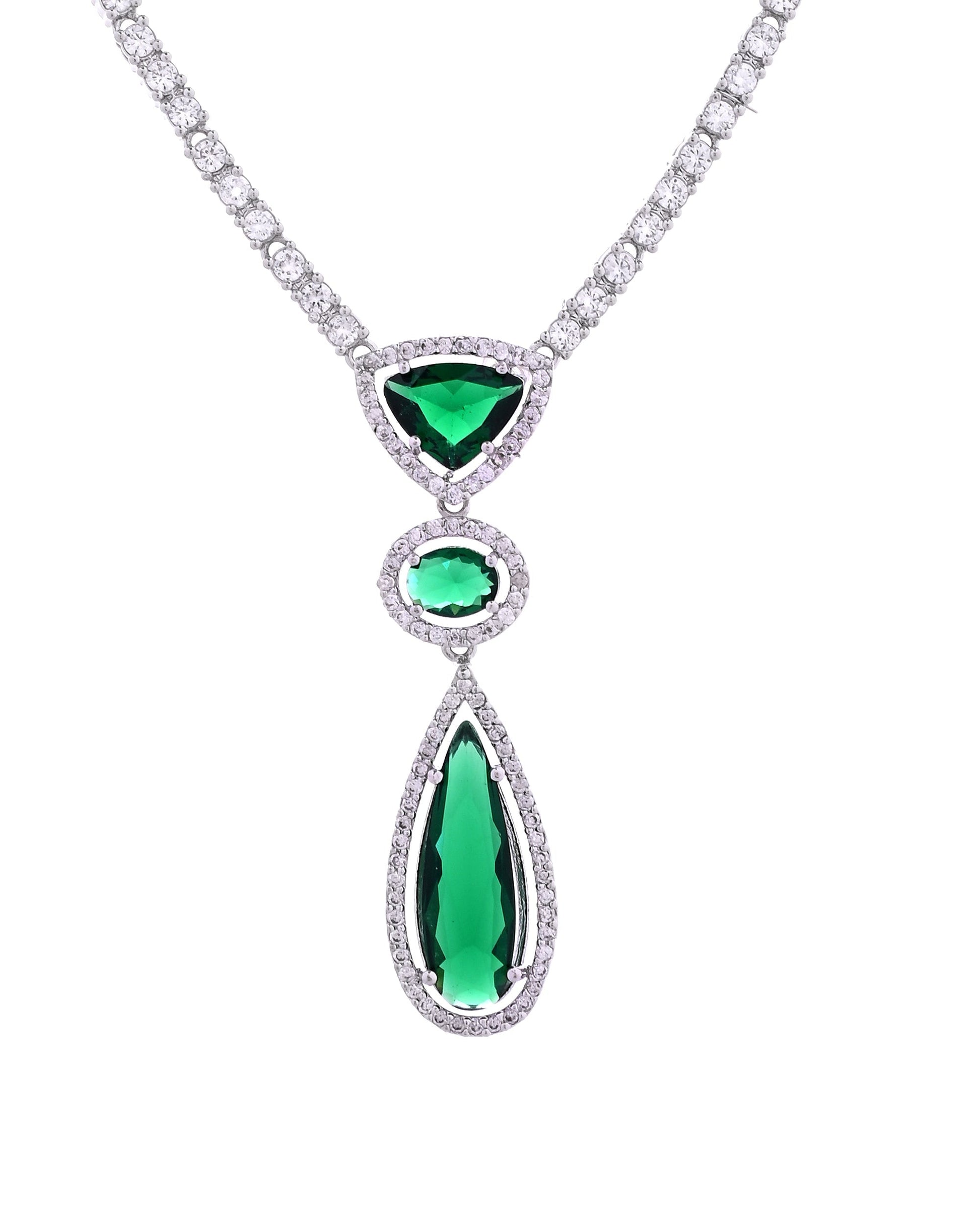 VOJ Silver-Plated Ad & Green Cubic Zirconia Studded Jewellery Set  Grab2Buy VOJ Grab2Buy