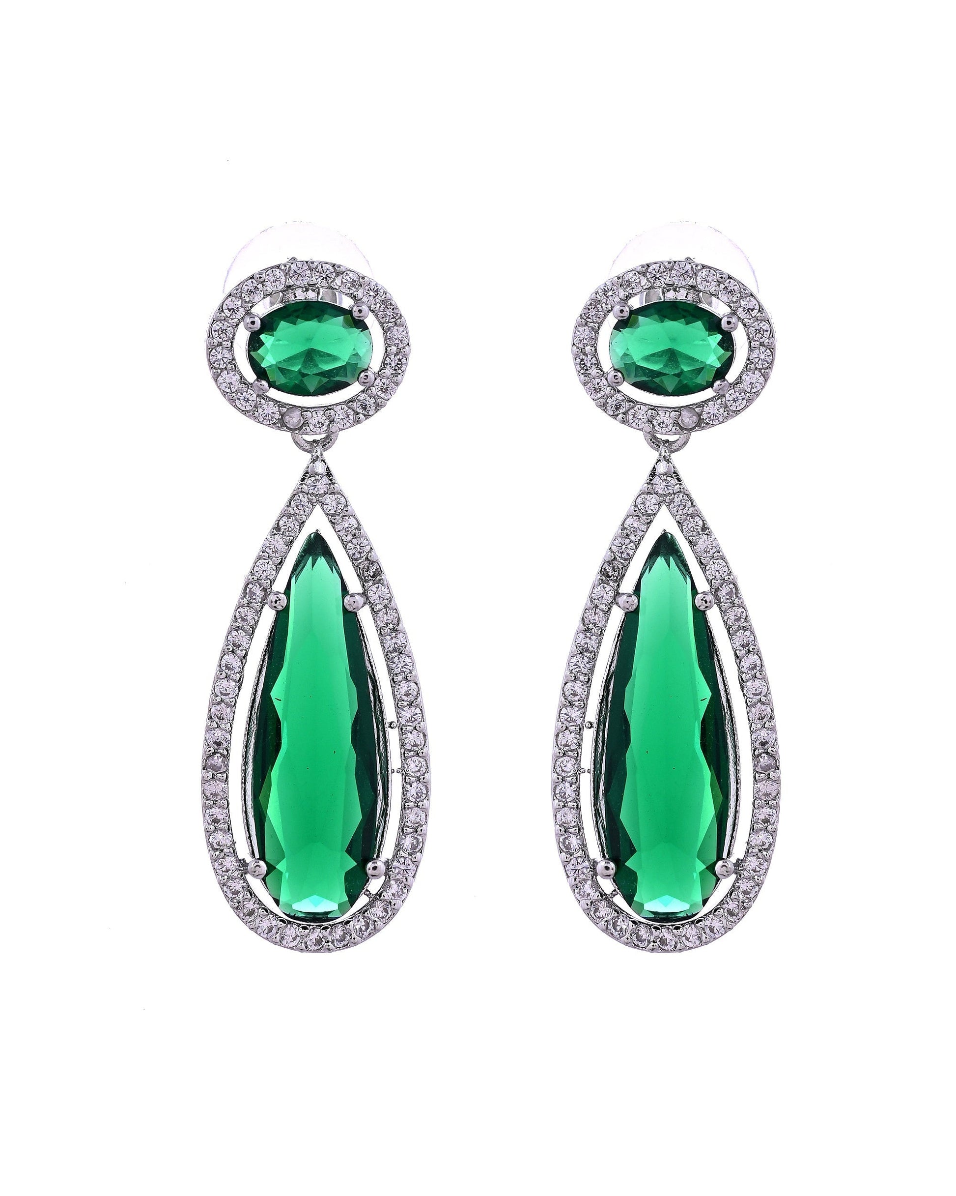 VOJ Silver-Plated Ad & Green Cubic Zirconia Studded Jewellery Set  Grab2Buy VOJ Grab2Buy