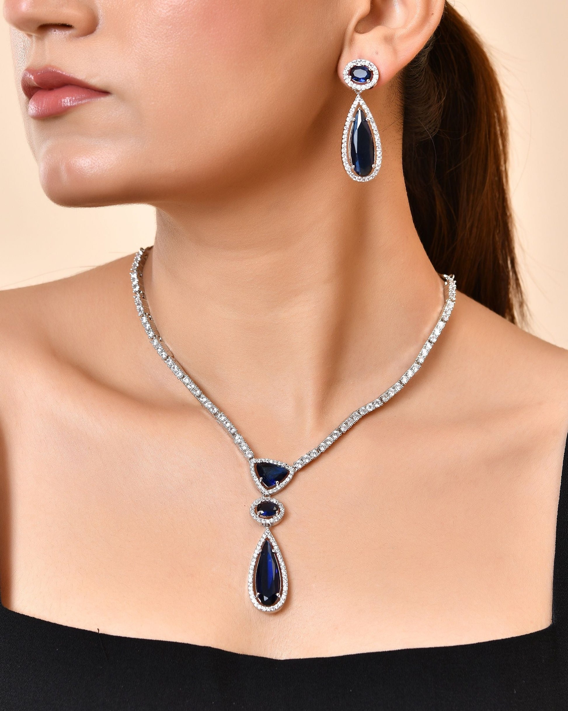 VOJ Silver-Plated Ad & Blue Cubic Zirconia Studded Jewellery Set  Grab2Buy VOJ Grab2Buy