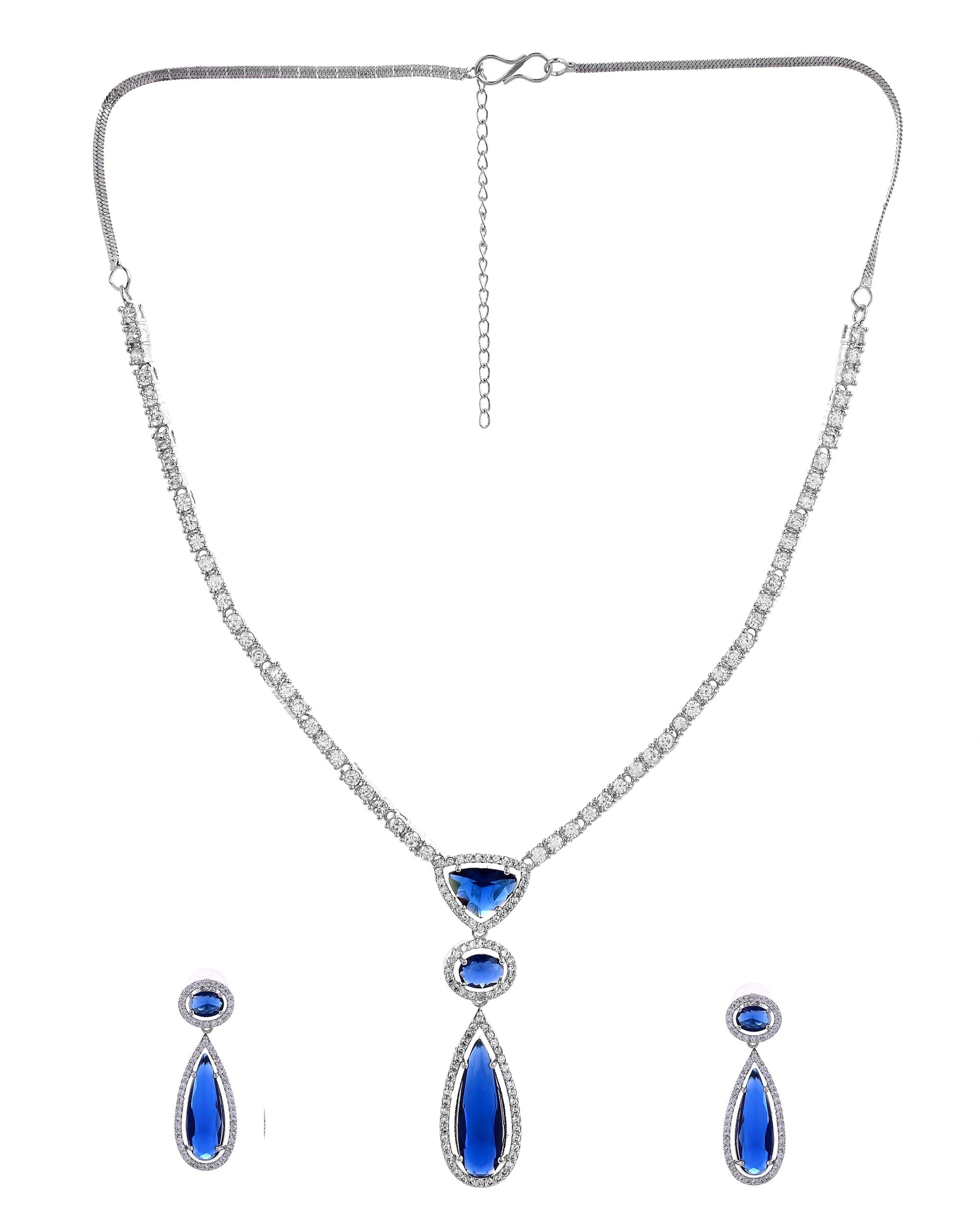 VOJ Silver-Plated Ad & Blue Cubic Zirconia Studded Jewellery Set  Grab2Buy VOJ Grab2Buy