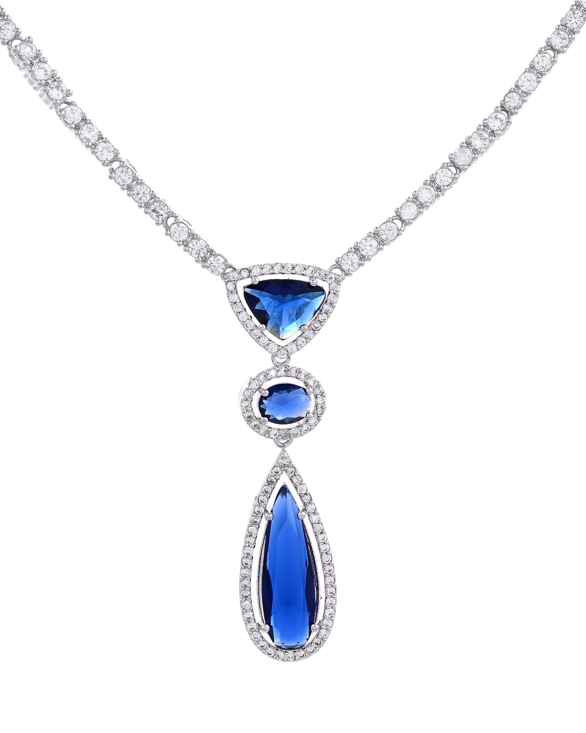 VOJ Silver-Plated Ad & Blue Cubic Zirconia Studded Jewellery Set  Grab2Buy VOJ Grab2Buy