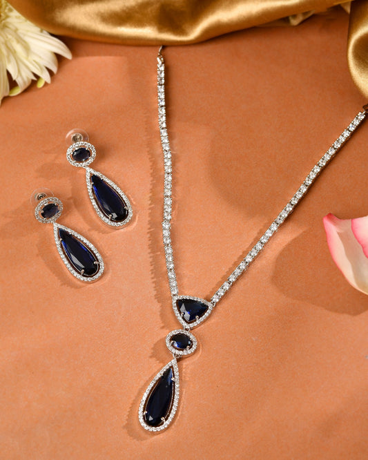 VOJ Silver-Plated Ad & Blue Cubic Zirconia Studded Jewellery Set  Grab2Buy VOJ Grab2Buy