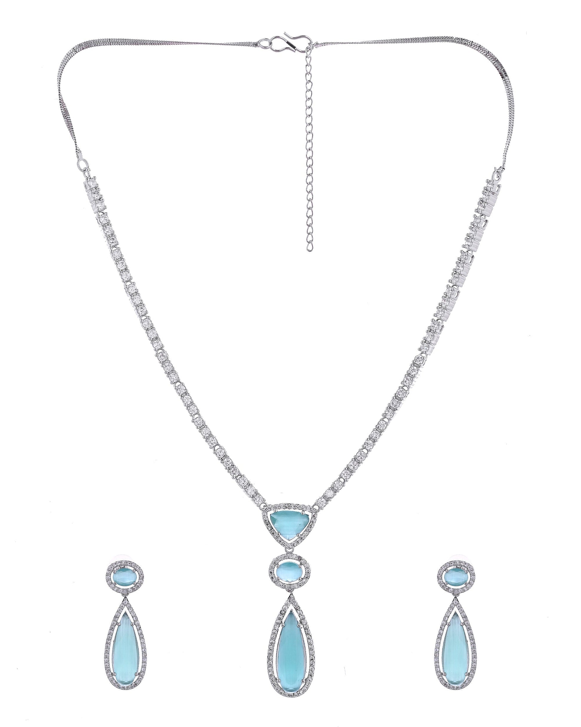 VOJ Silver-Plated Ad & Teal Green Cubic Zirconia Studded Jewellery Set  Grab2Buy VOJ Grab2Buy