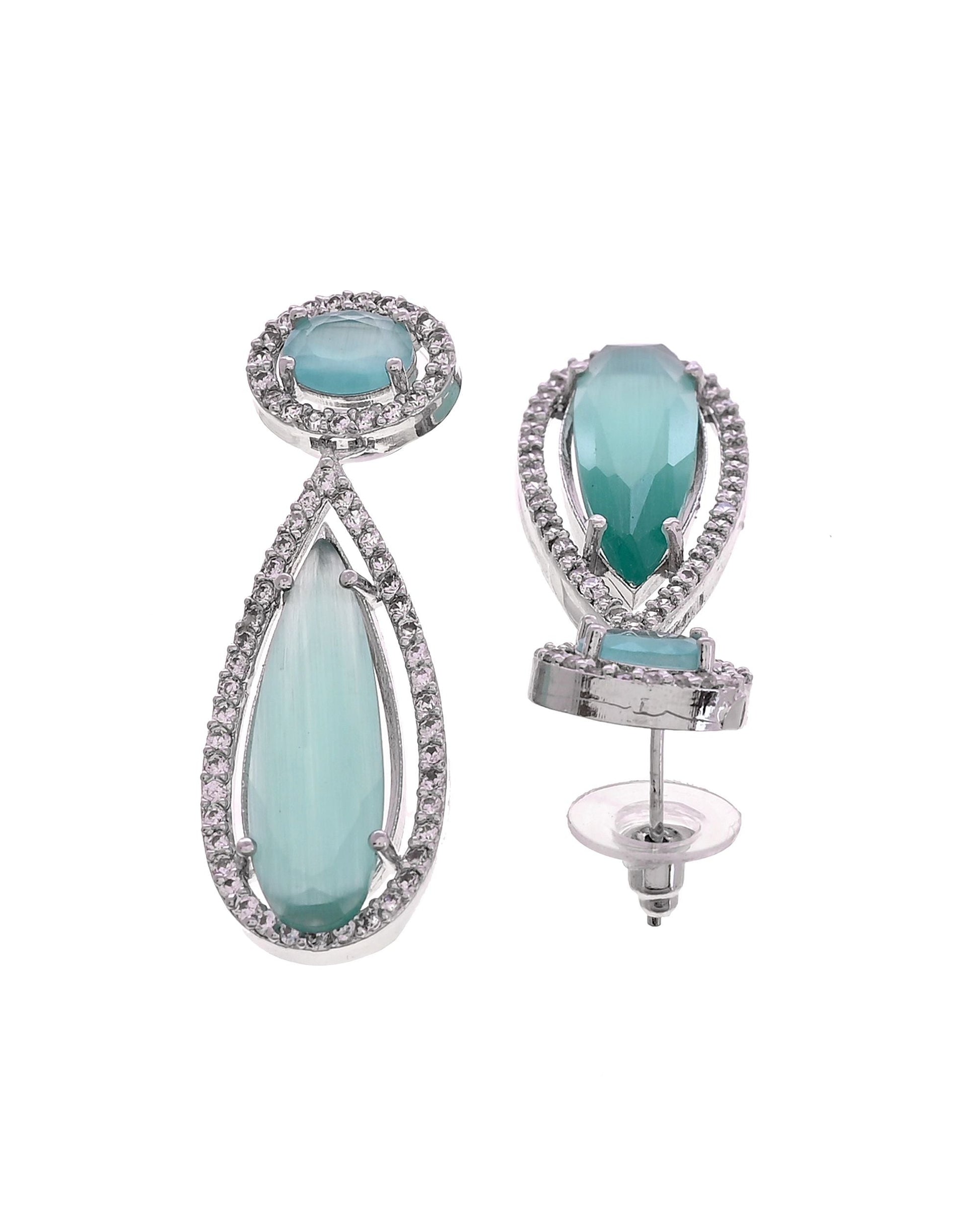 VOJ Silver-Plated Ad & Teal Green Cubic Zirconia Studded Jewellery Set  Grab2Buy VOJ Grab2Buy