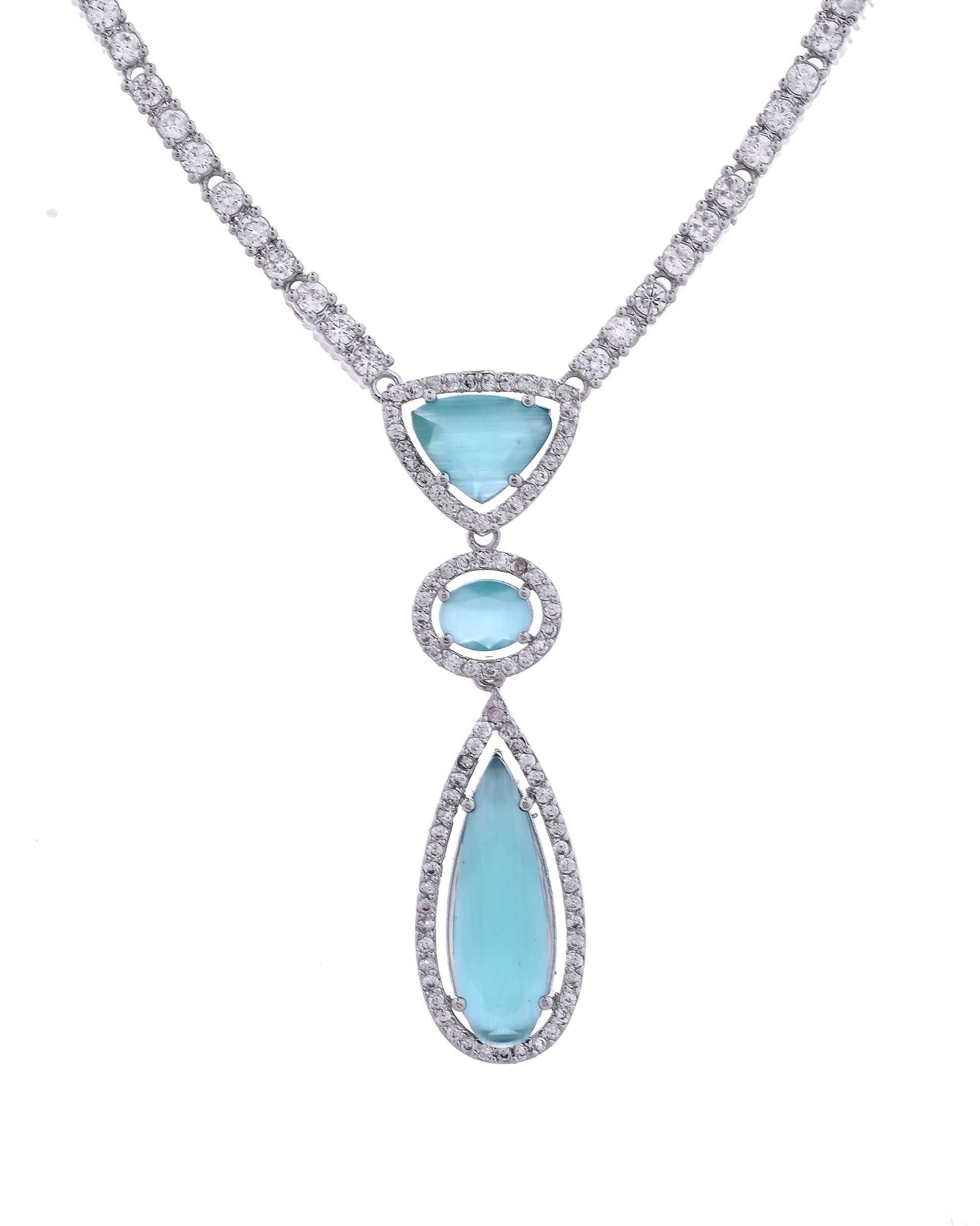 VOJ Silver-Plated Ad & Teal Green Cubic Zirconia Studded Jewellery Set  Grab2Buy VOJ Grab2Buy