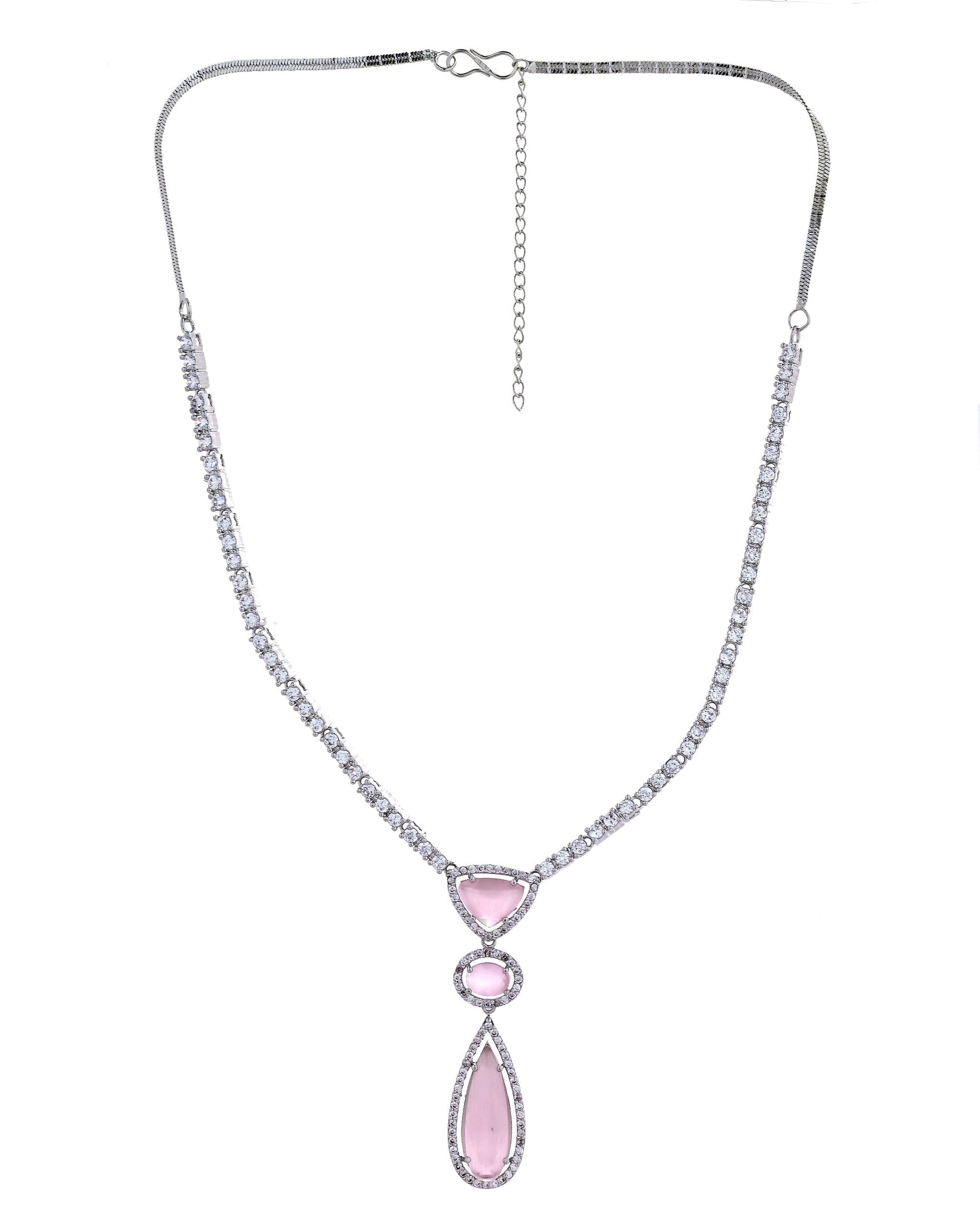 VOJ Silver-Plated Ad & Baby Pink Cubic Zirconia Studded Jewellery Set  Grab2Buy VOJ Grab2Buy