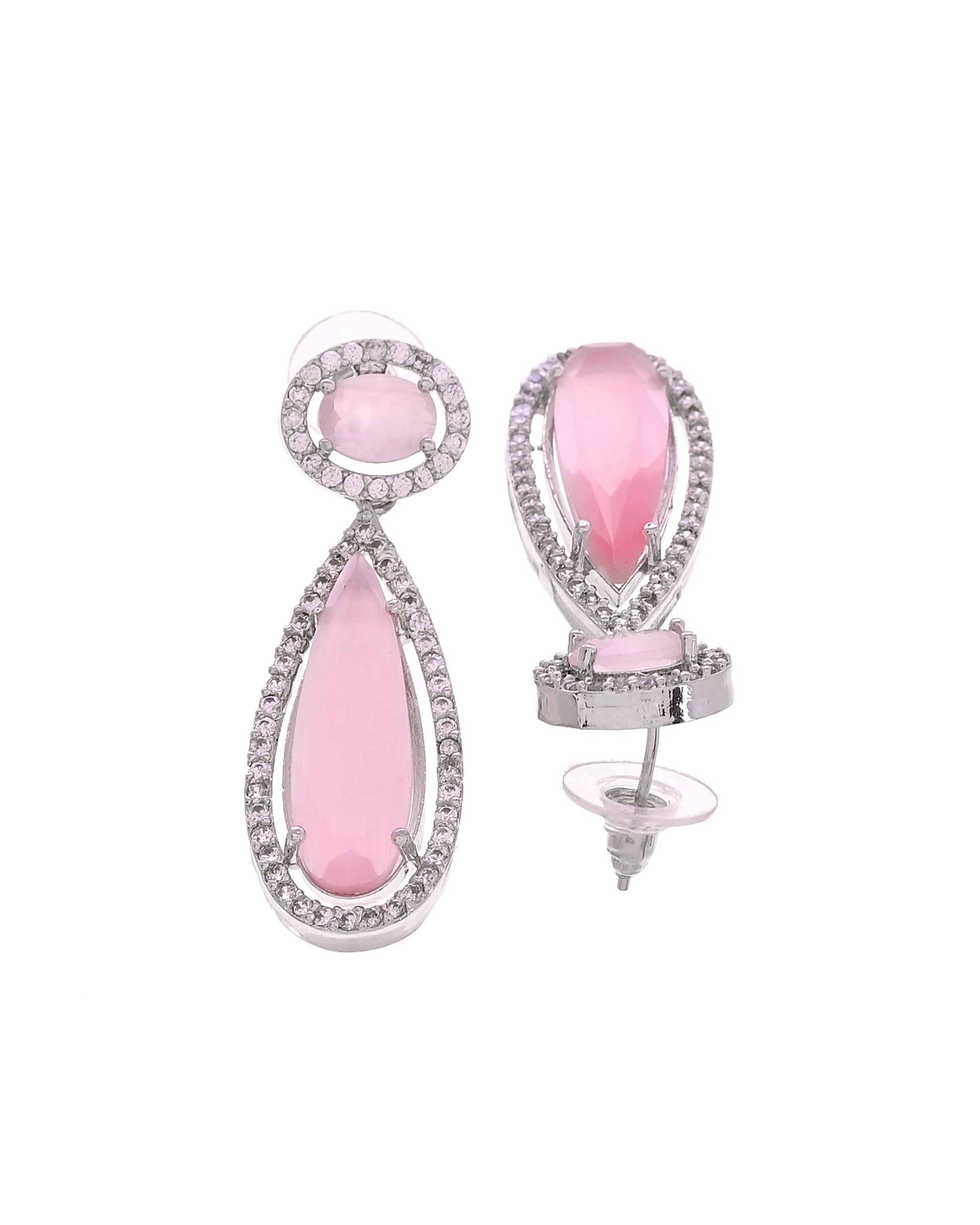 VOJ Silver-Plated Ad & Baby Pink Cubic Zirconia Studded Jewellery Set  Grab2Buy VOJ Grab2Buy