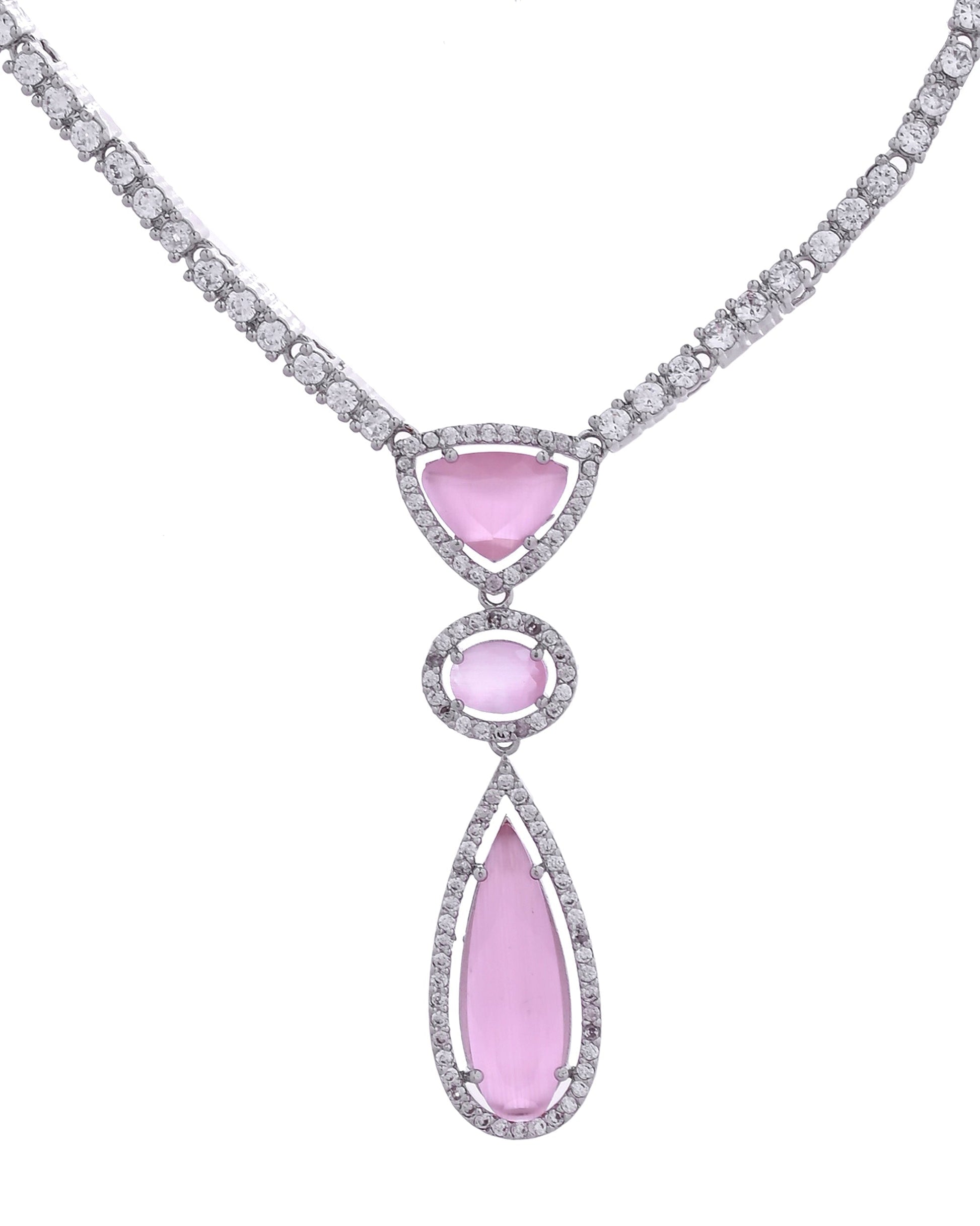 VOJ Silver-Plated Ad & Baby Pink Cubic Zirconia Studded Jewellery Set  Grab2Buy VOJ Grab2Buy