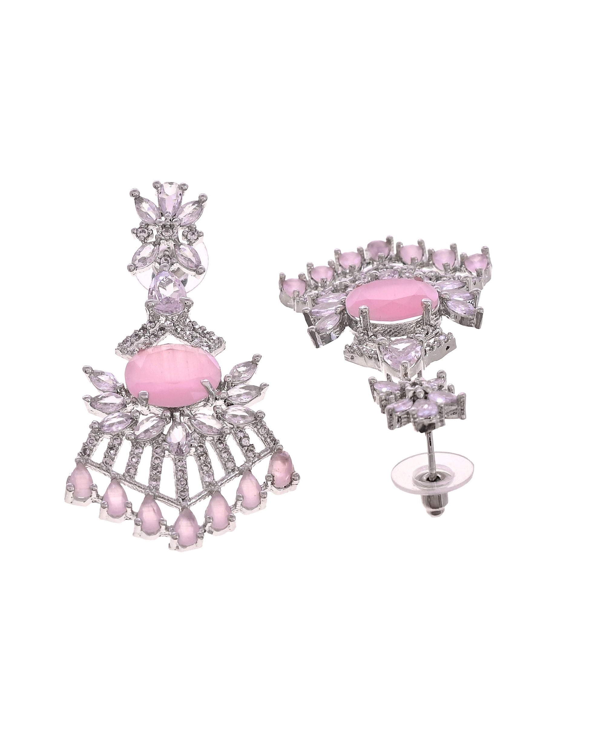 VOJ Silver Toned Cz Stone Studded Baby Pink Jewellery Set  Grab2Buy VOJ Grab2Buy