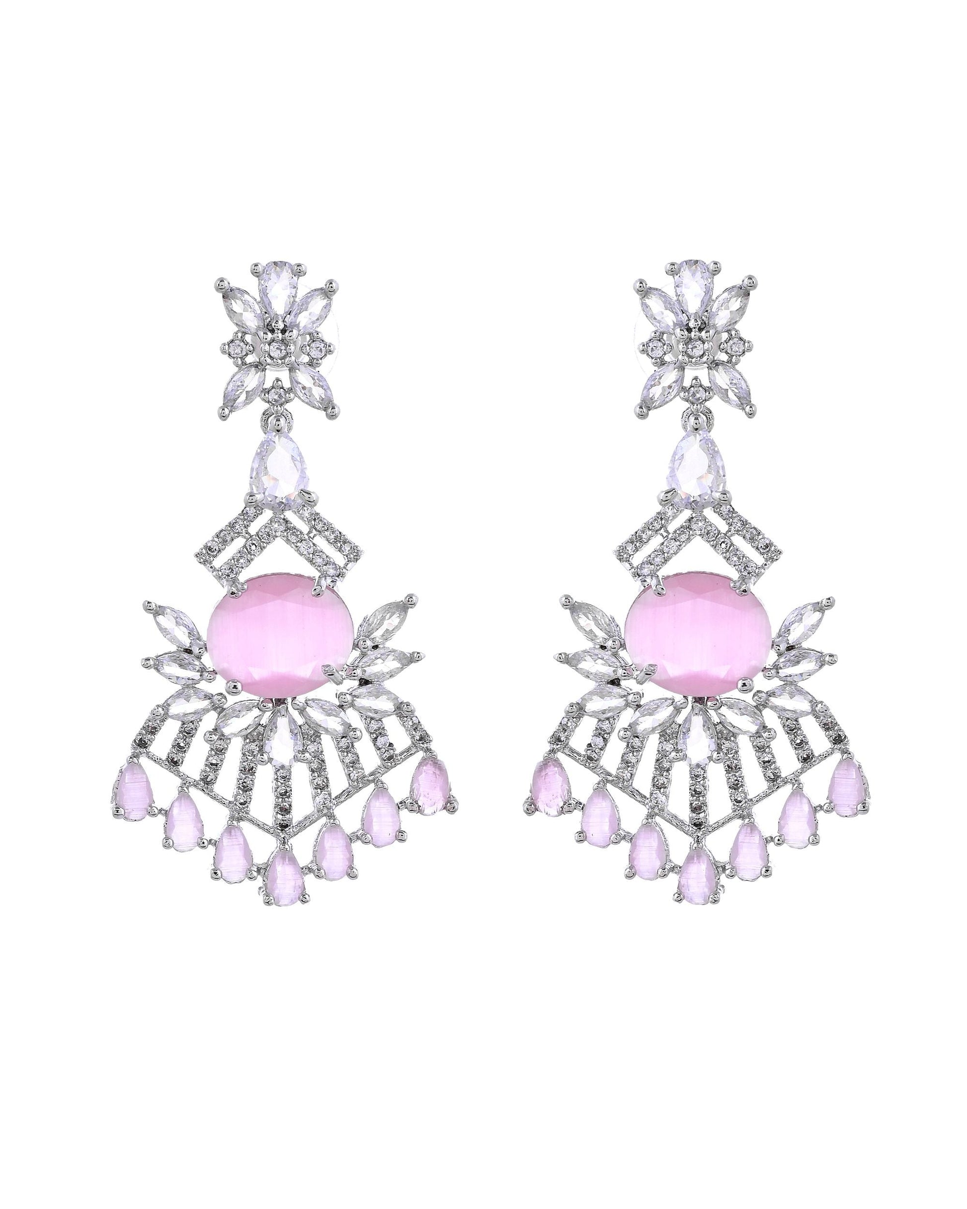 VOJ Silver Toned Cz Stone Studded Baby Pink Jewellery Set  Grab2Buy VOJ Grab2Buy