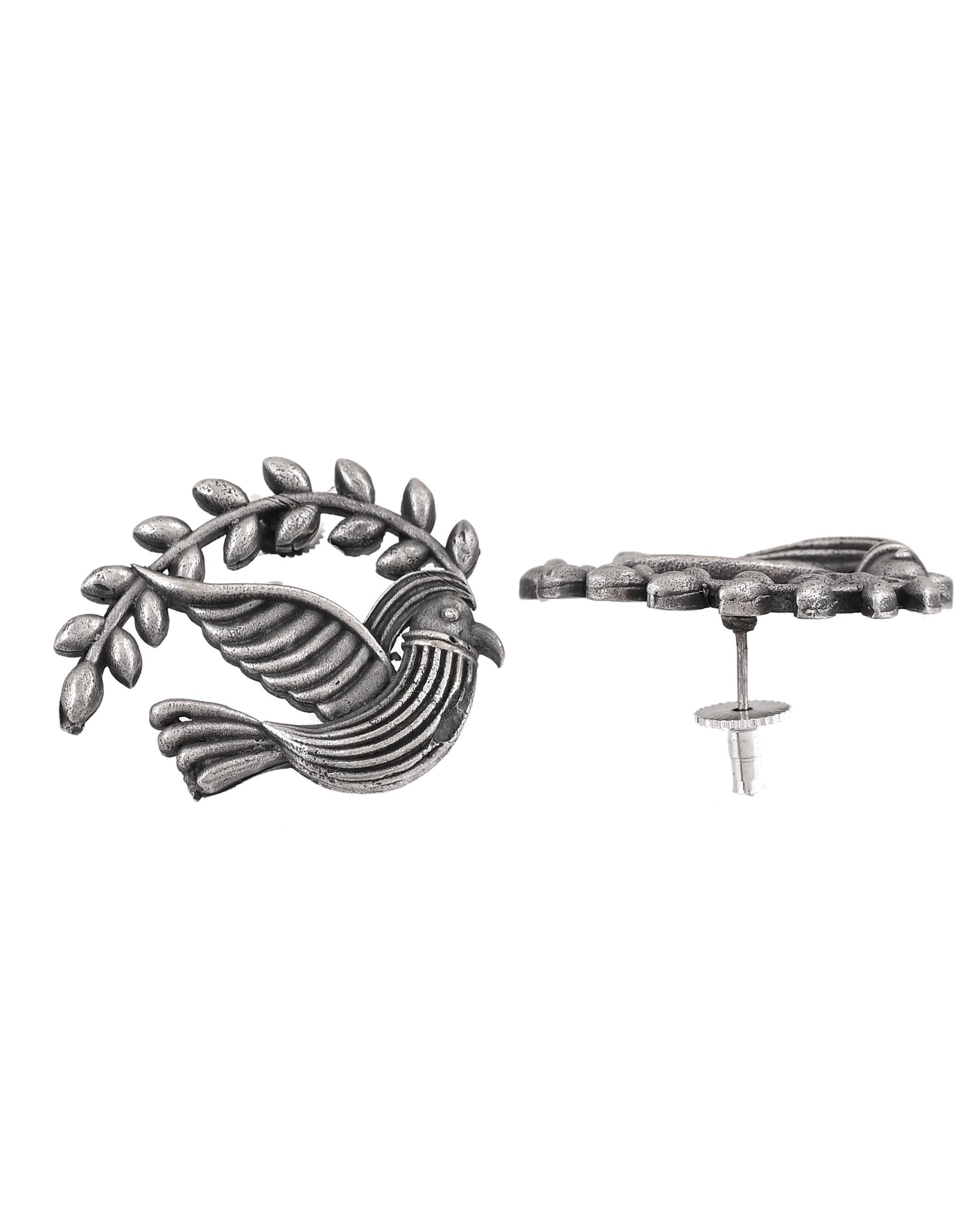 VOJ Silver Plated Bird Designed Oxidized Studs Earrings  Grab2Buy VOJ Grab2Buy