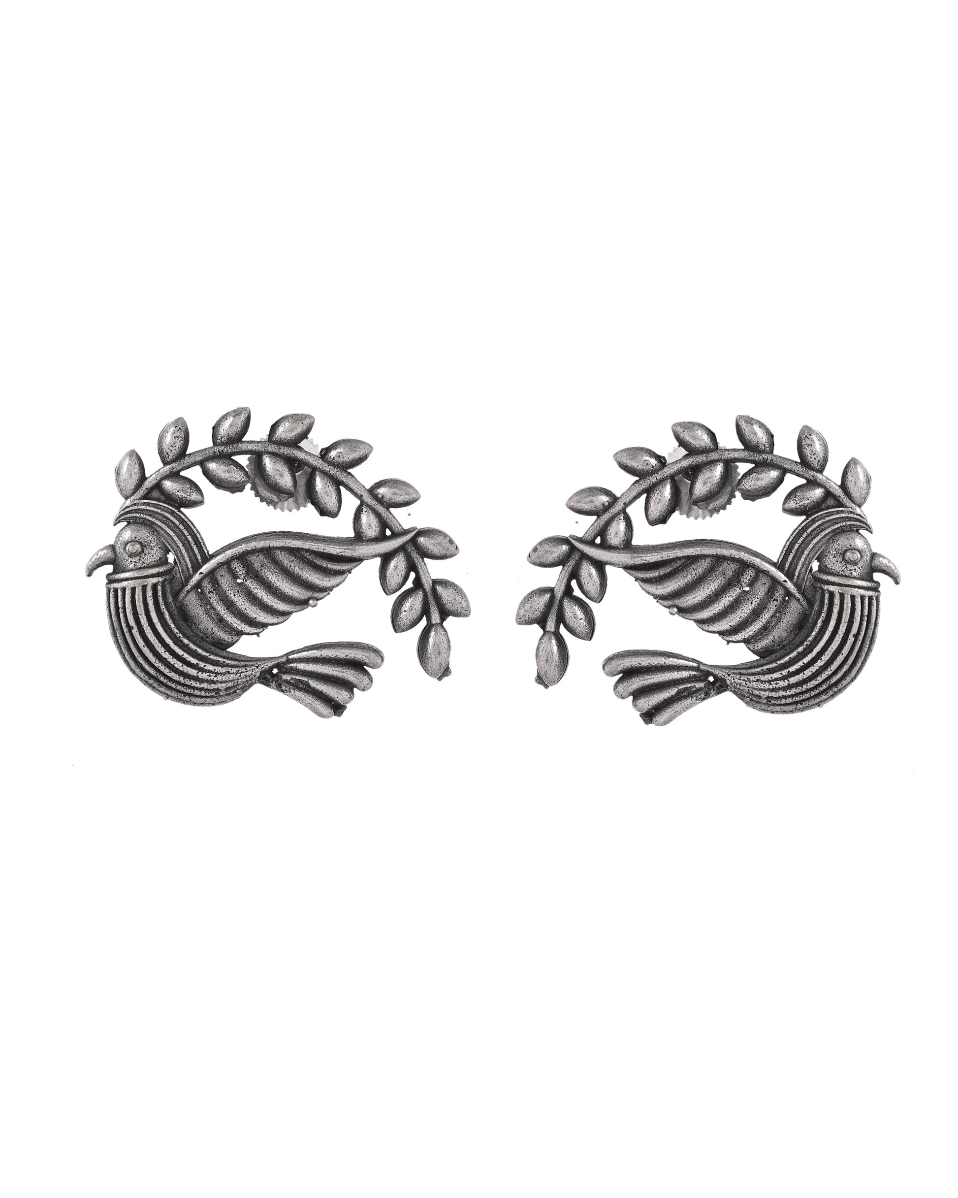 VOJ Silver Plated Bird Designed Oxidized Studs Earrings  Grab2Buy VOJ Grab2Buy