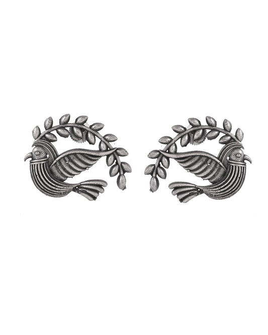 VOJ Silver Plated Bird Designed Oxidized Studs Earrings  Grab2Buy VOJ Grab2Buy