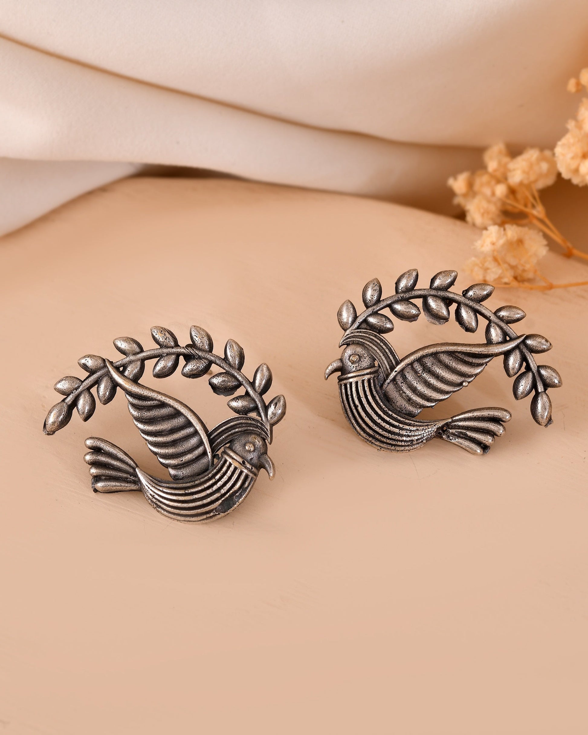 VOJ Silver Plated Bird Designed Oxidized Studs Earrings  Grab2Buy VOJ Grab2Buy