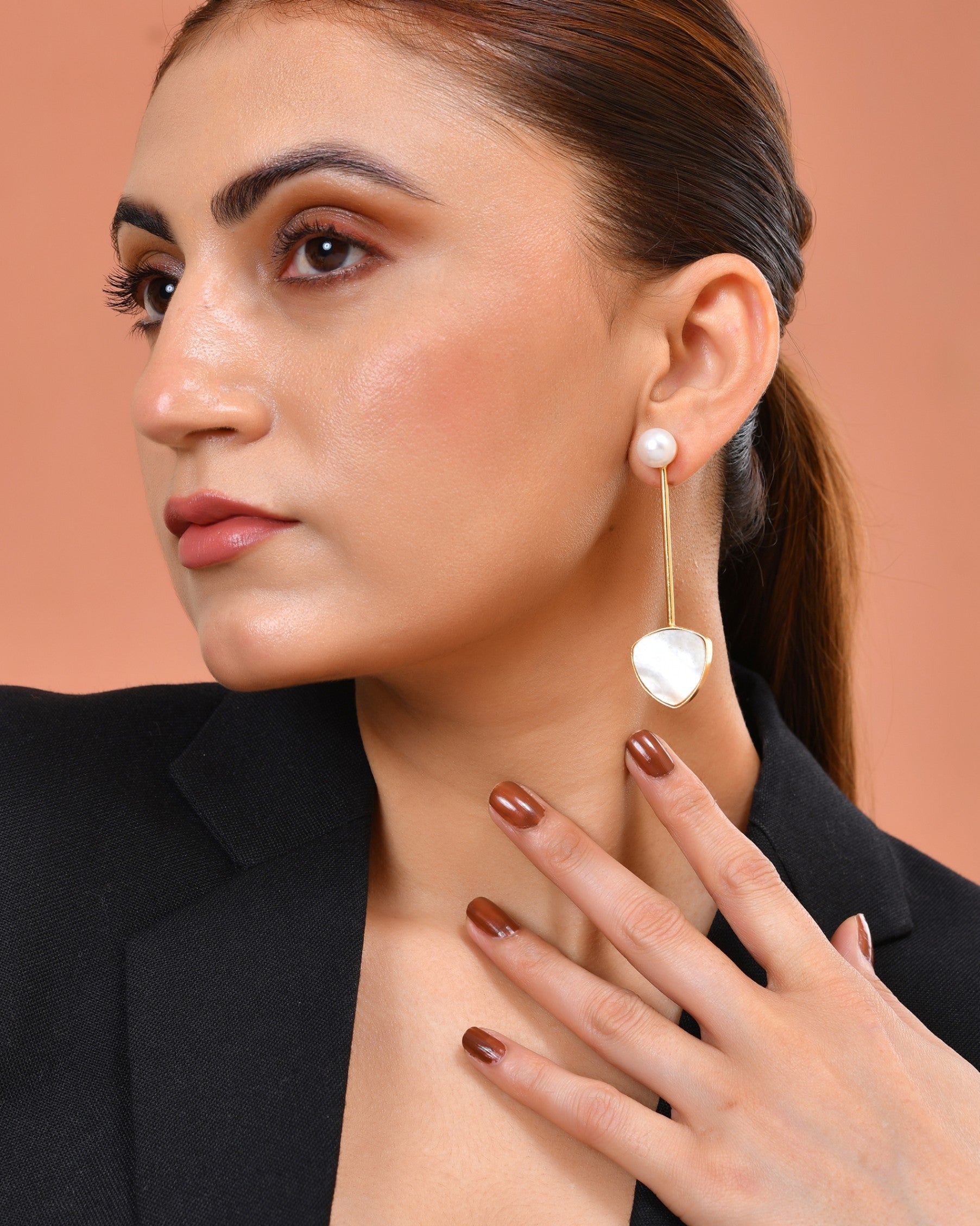 VOJ Gold Plated Stone With Pearl Long Studs Earrings  Grab2Buy VOJ Grab2Buy