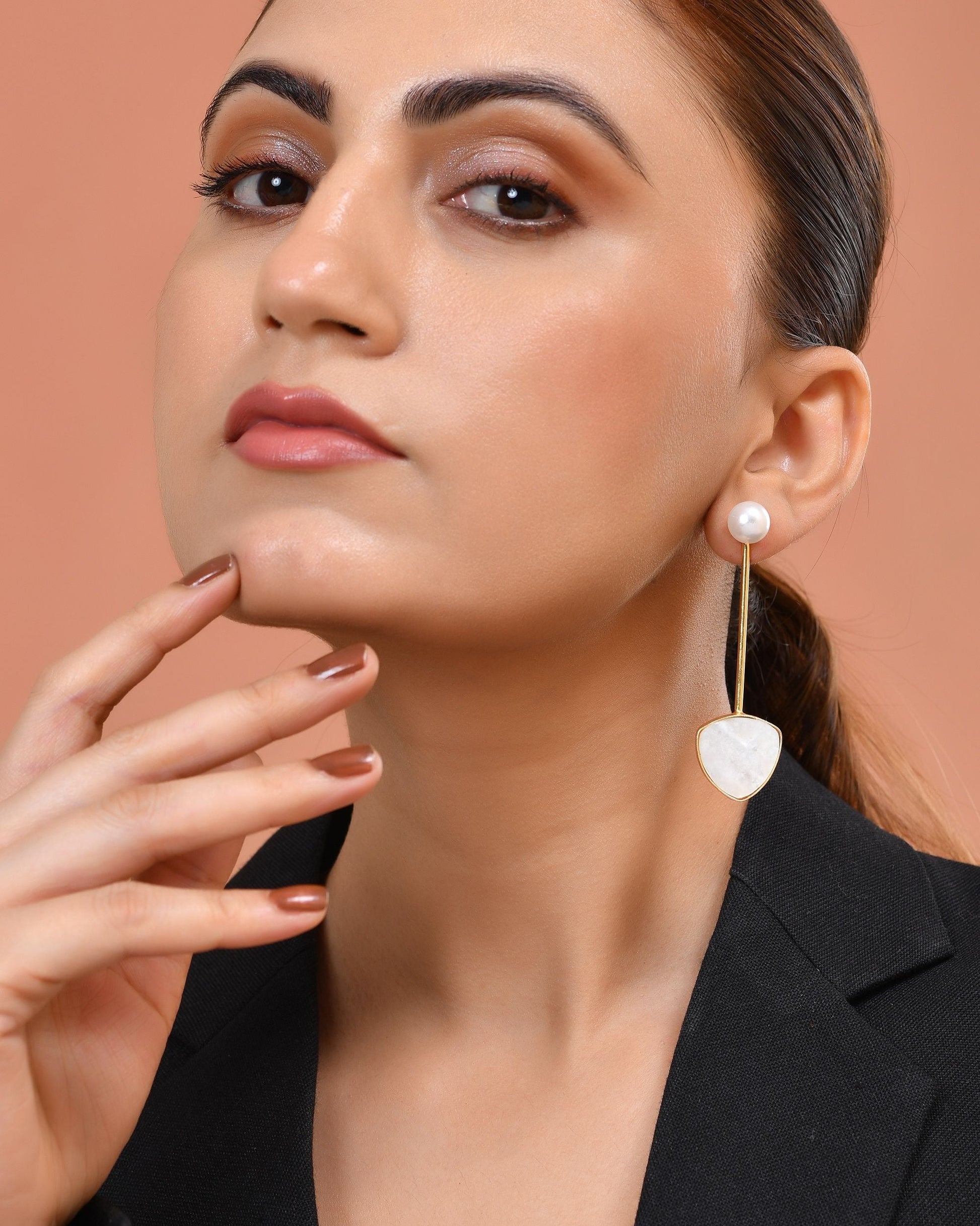 VOJ Gold Plated Stone With Pearl Long Studs Earrings  Grab2Buy VOJ Grab2Buy