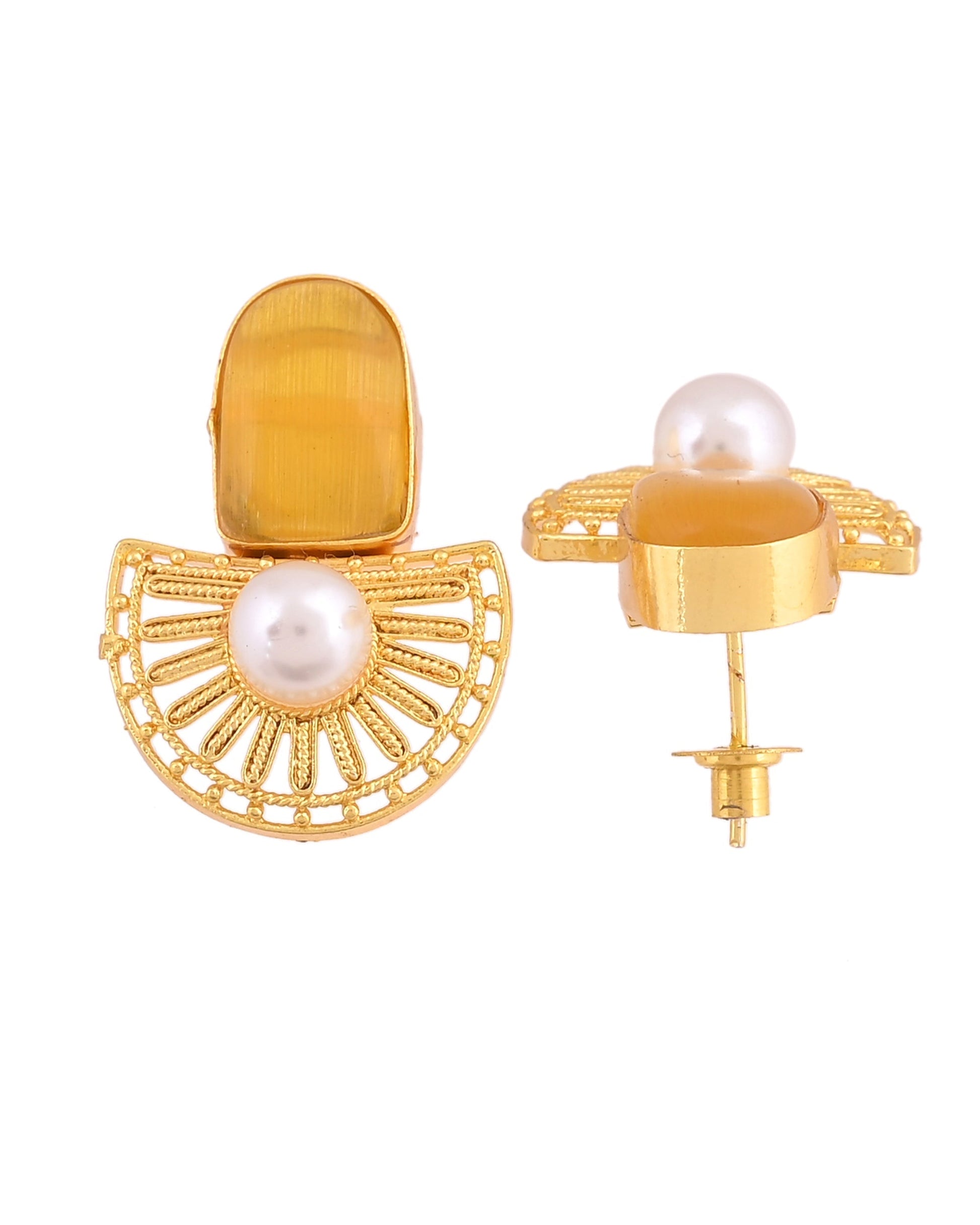 VOJ Gold Plated Yellow Stone And Pearl Dome Shaped Studs Earrings  Grab2Buy VOJ Grab2Buy