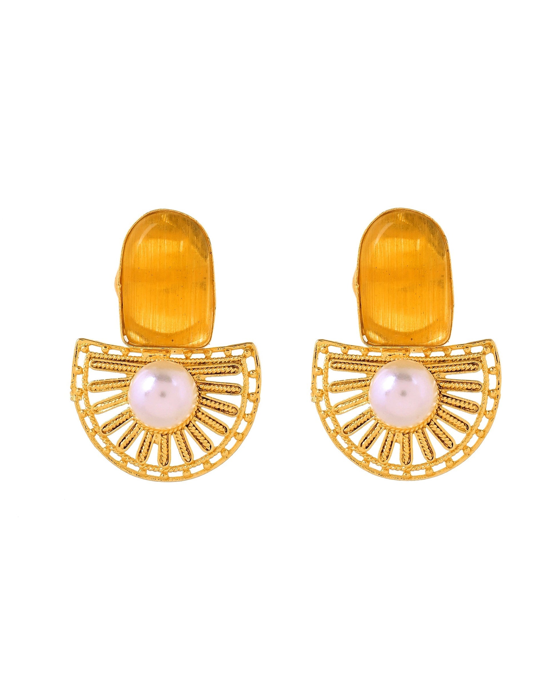 VOJ Gold Plated Yellow Stone And Pearl Dome Shaped Studs Earrings  Grab2Buy VOJ Grab2Buy