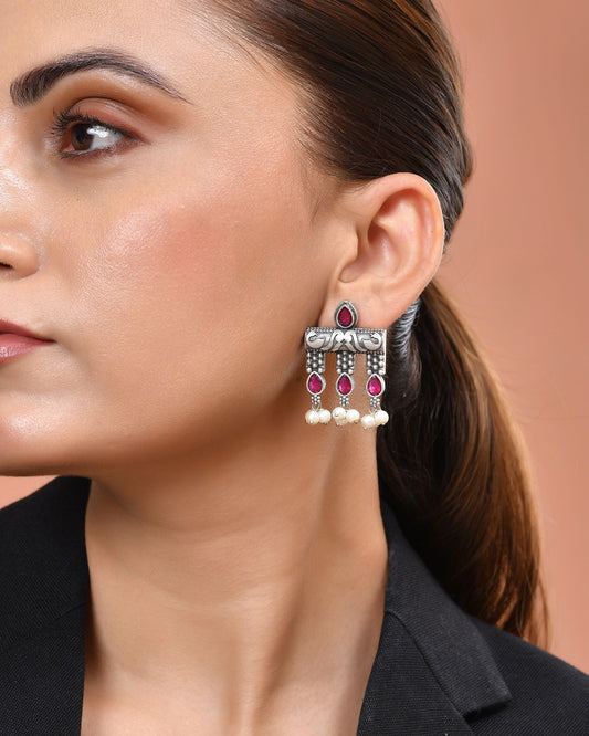 VOJ Silver Plated Designer Oxidized Studs Earrings  Grab2Buy VOJ Grab2Buy