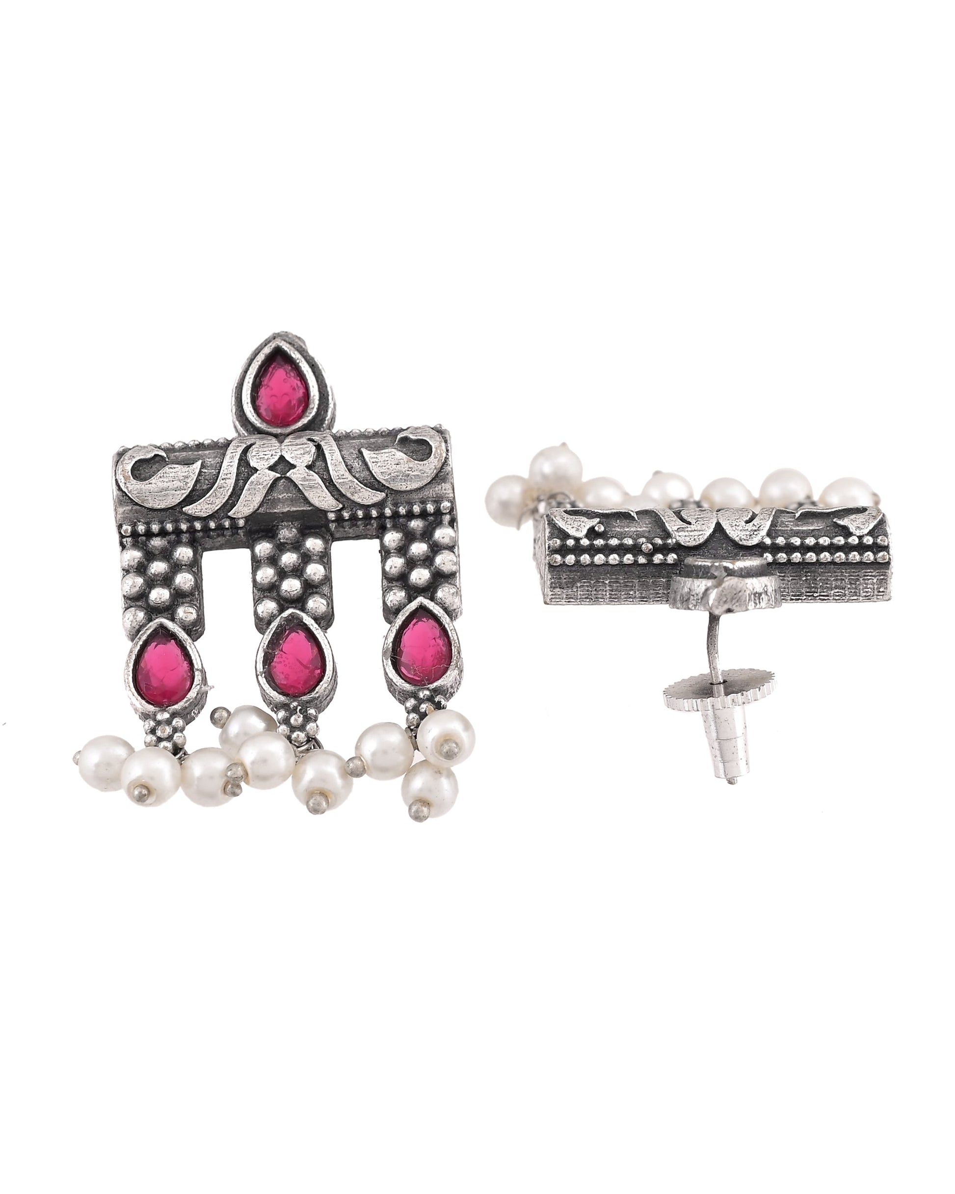 VOJ Silver Plated Designer Oxidized Studs Earrings  Grab2Buy VOJ Grab2Buy