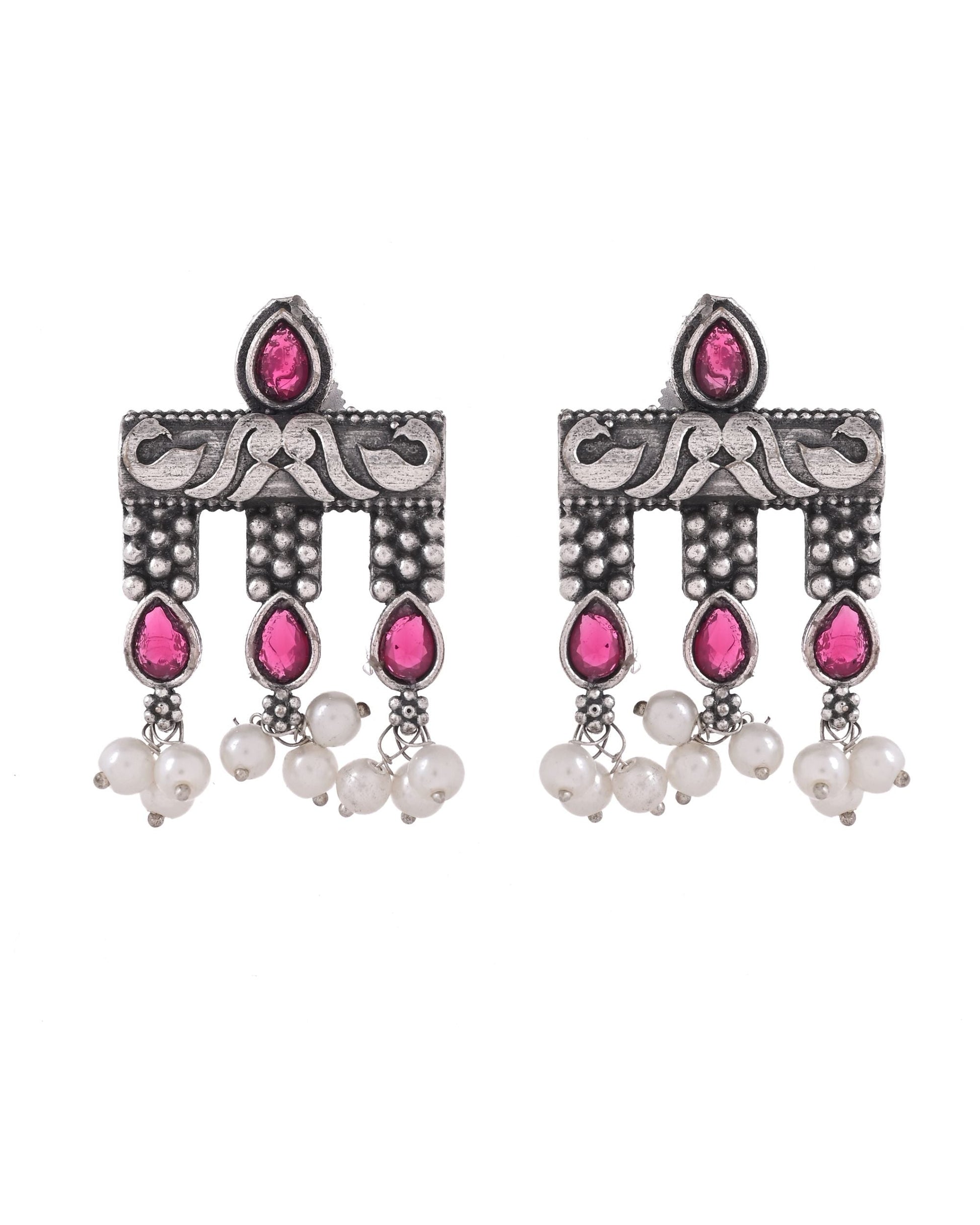 VOJ Silver Plated Designer Oxidized Studs Earrings  Grab2Buy VOJ Grab2Buy