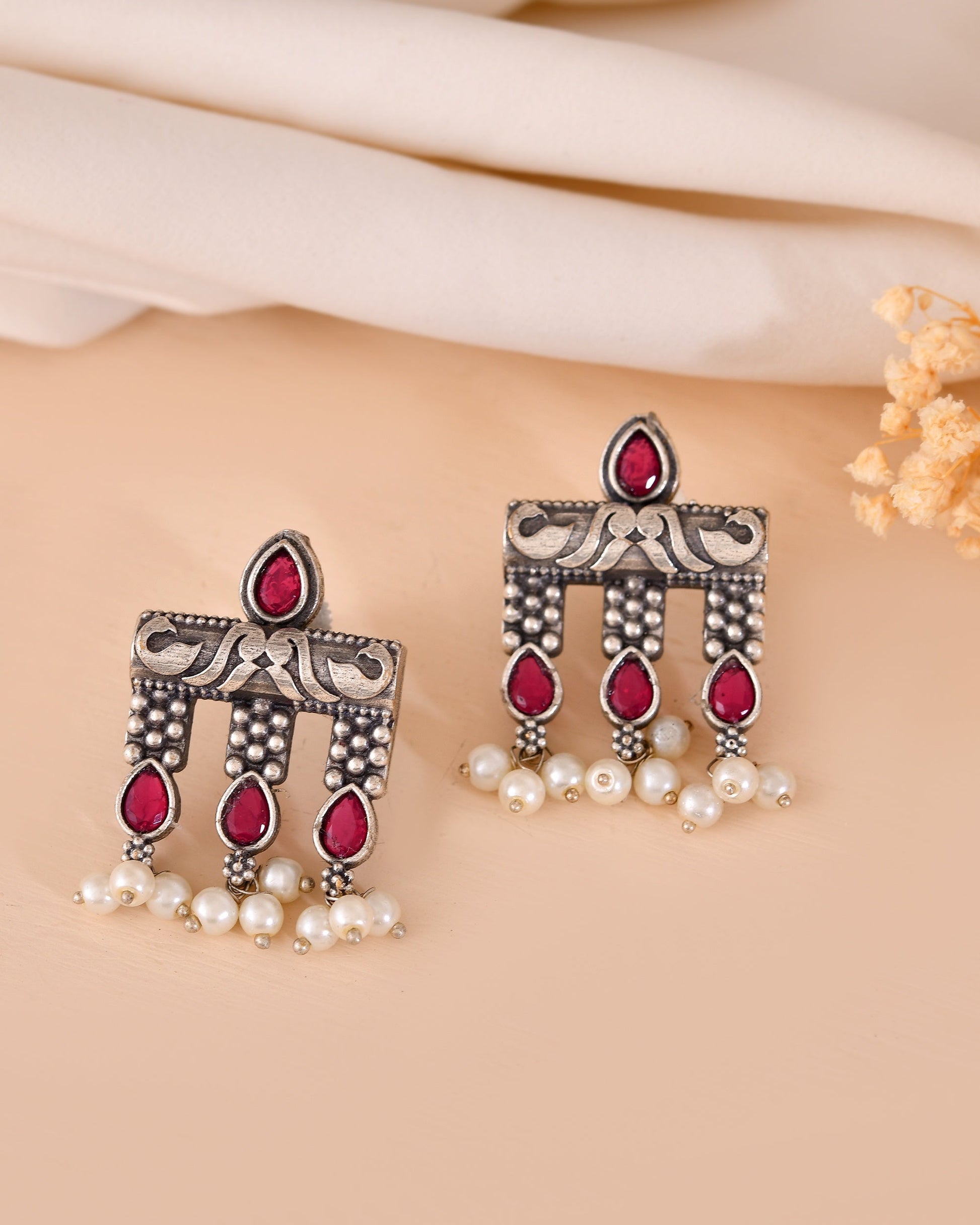 VOJ Silver Plated Designer Oxidized Studs Earrings  Grab2Buy VOJ Grab2Buy