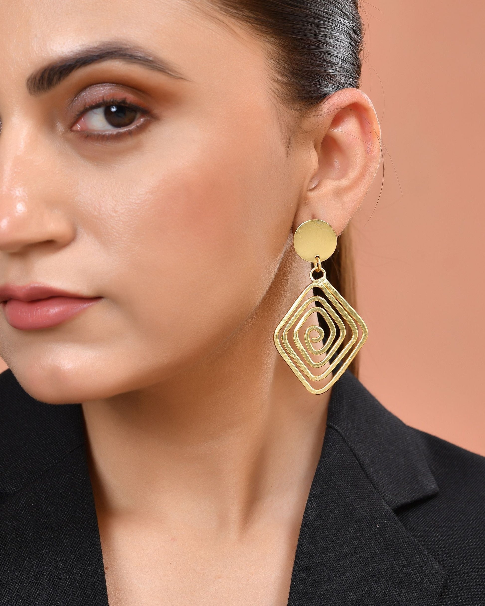 VOJ Gold Plated Square Twisted Designed Drop Earrings  Grab2Buy VOJ Grab2Buy