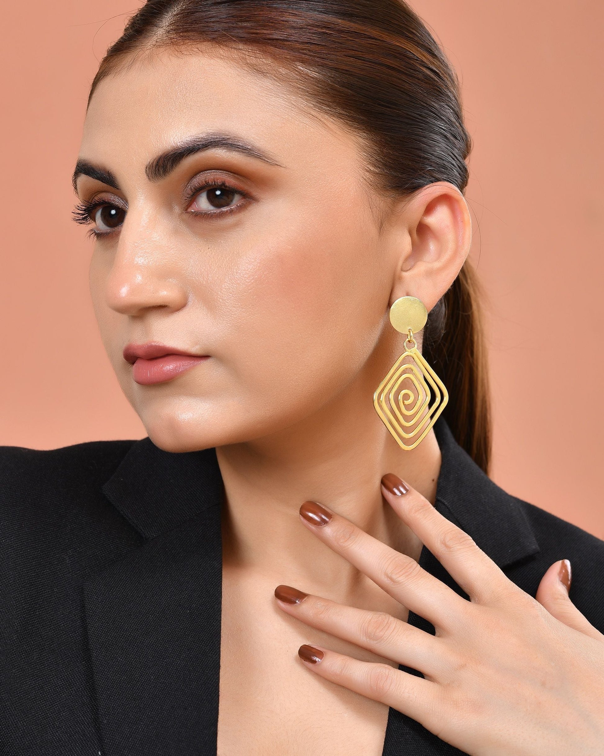 VOJ Gold Plated Square Twisted Designed Drop Earrings  Grab2Buy VOJ Grab2Buy