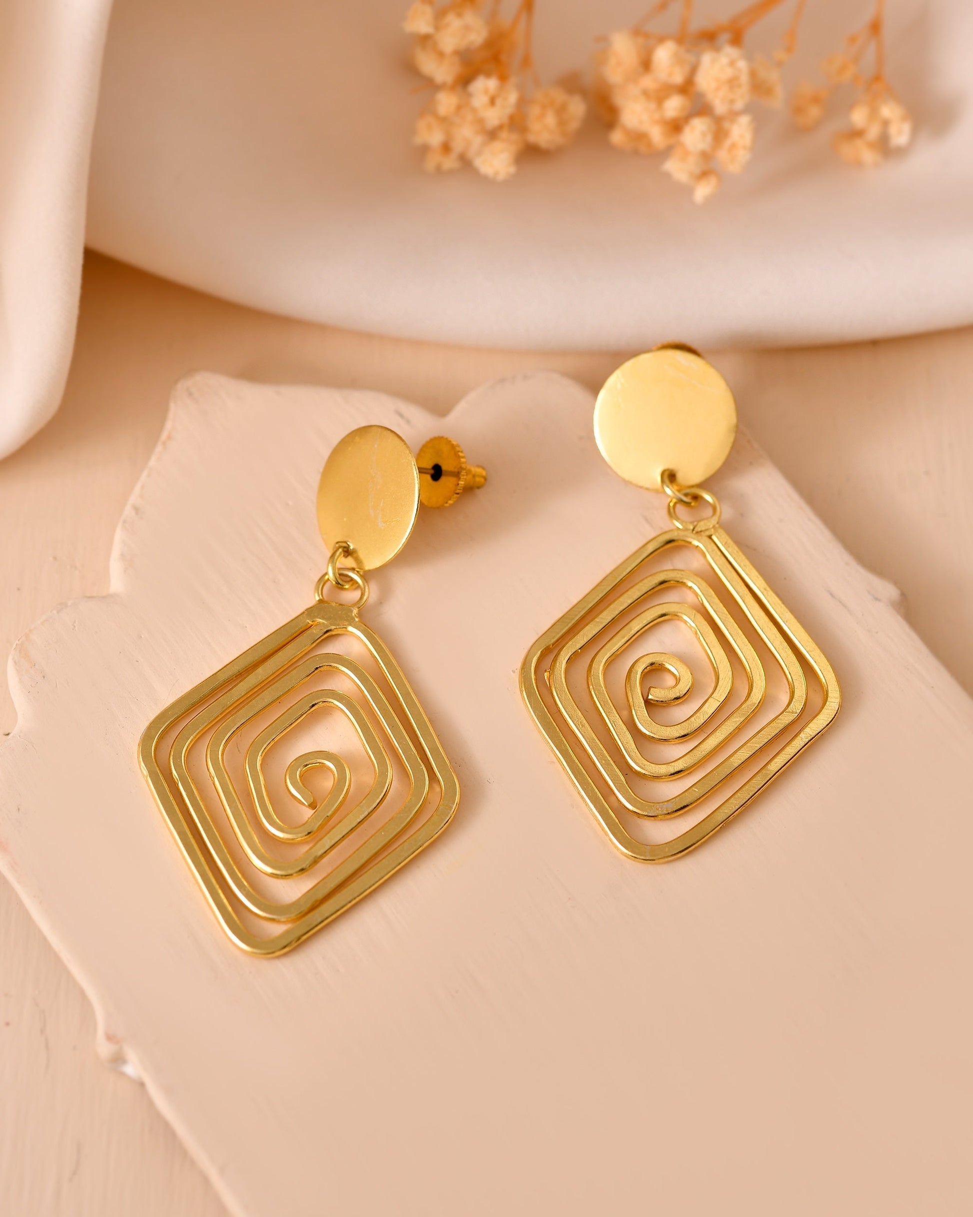 VOJ Gold Plated Square Twisted Designed Drop Earrings  Grab2Buy VOJ Grab2Buy