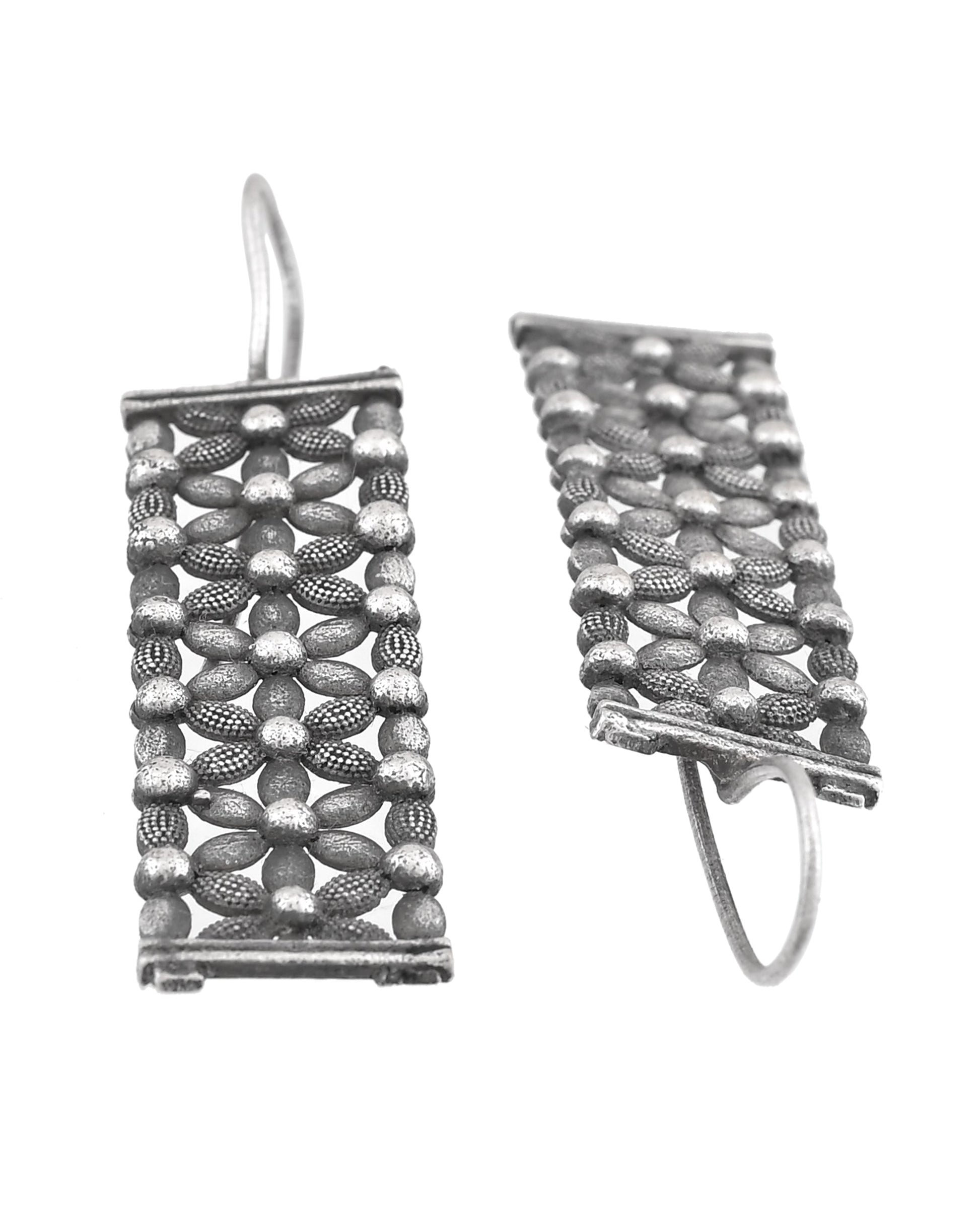 VOJ Silver Plated Beat Studded Designer Drop Earrings  Grab2Buy VOJ Grab2Buy