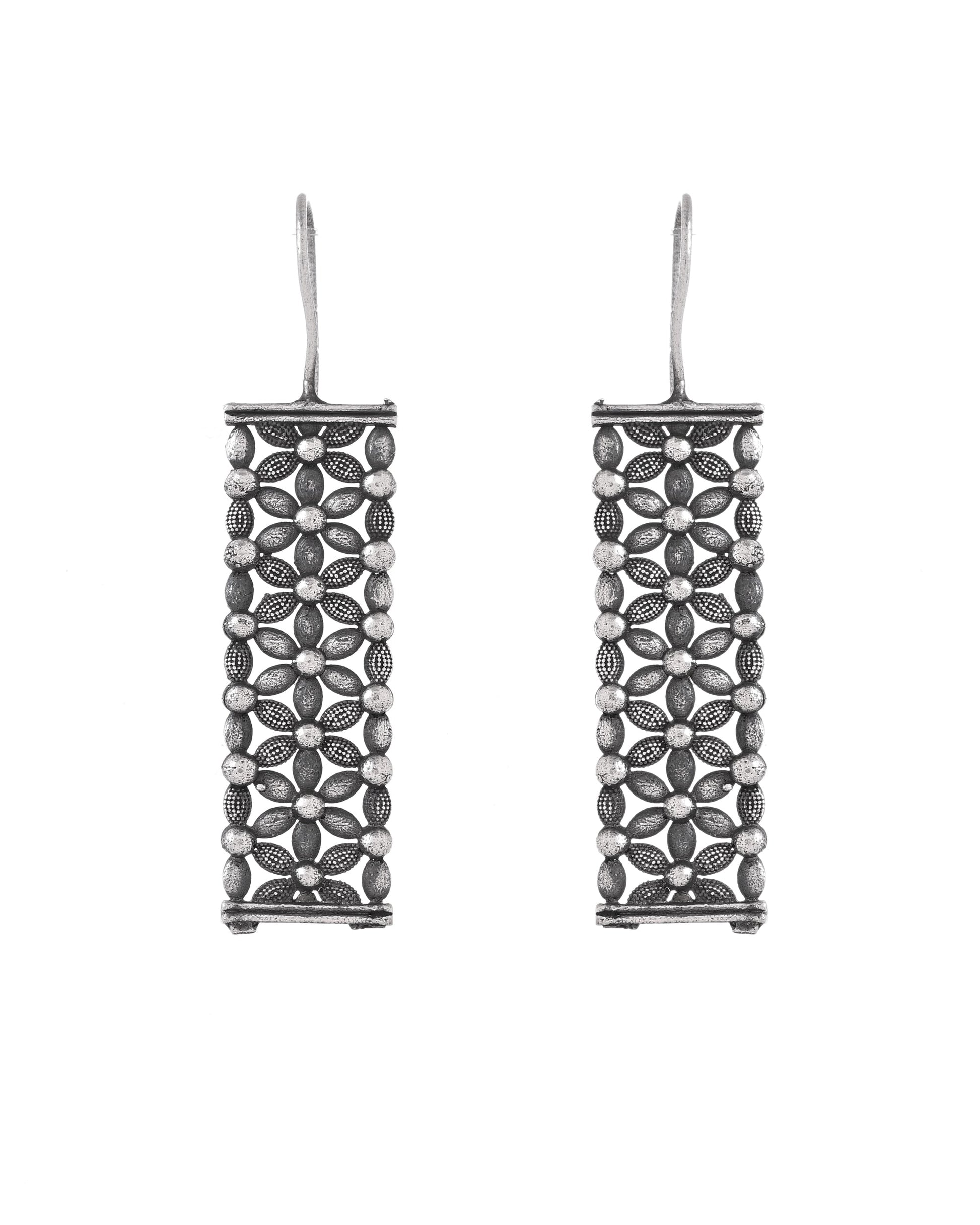 VOJ Silver Plated Beat Studded Designer Drop Earrings  Grab2Buy VOJ Grab2Buy