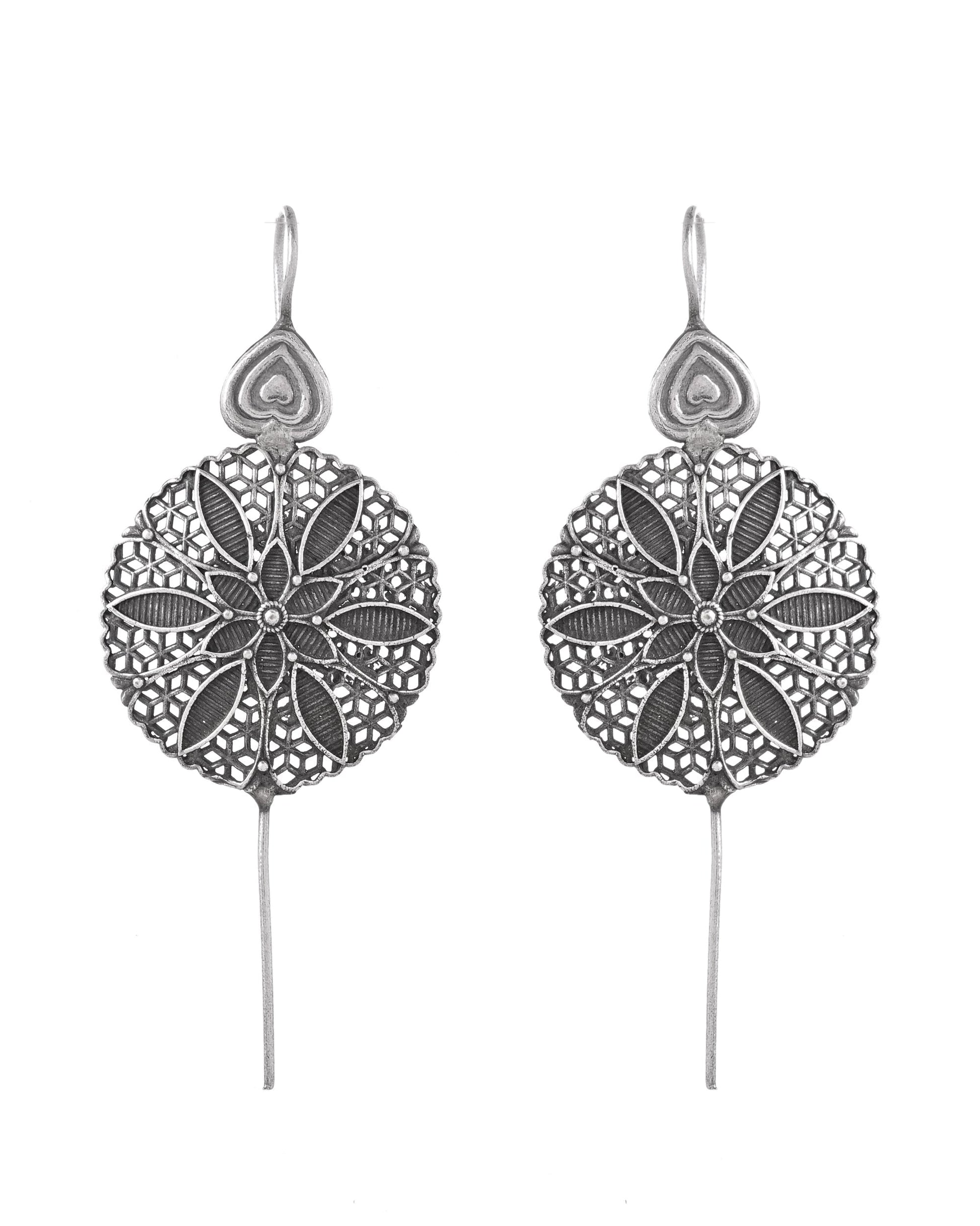 VOJ Silver Toned Floral Design Oxidized Ear Cuff Earrings  Grab2Buy VOJ Grab2Buy