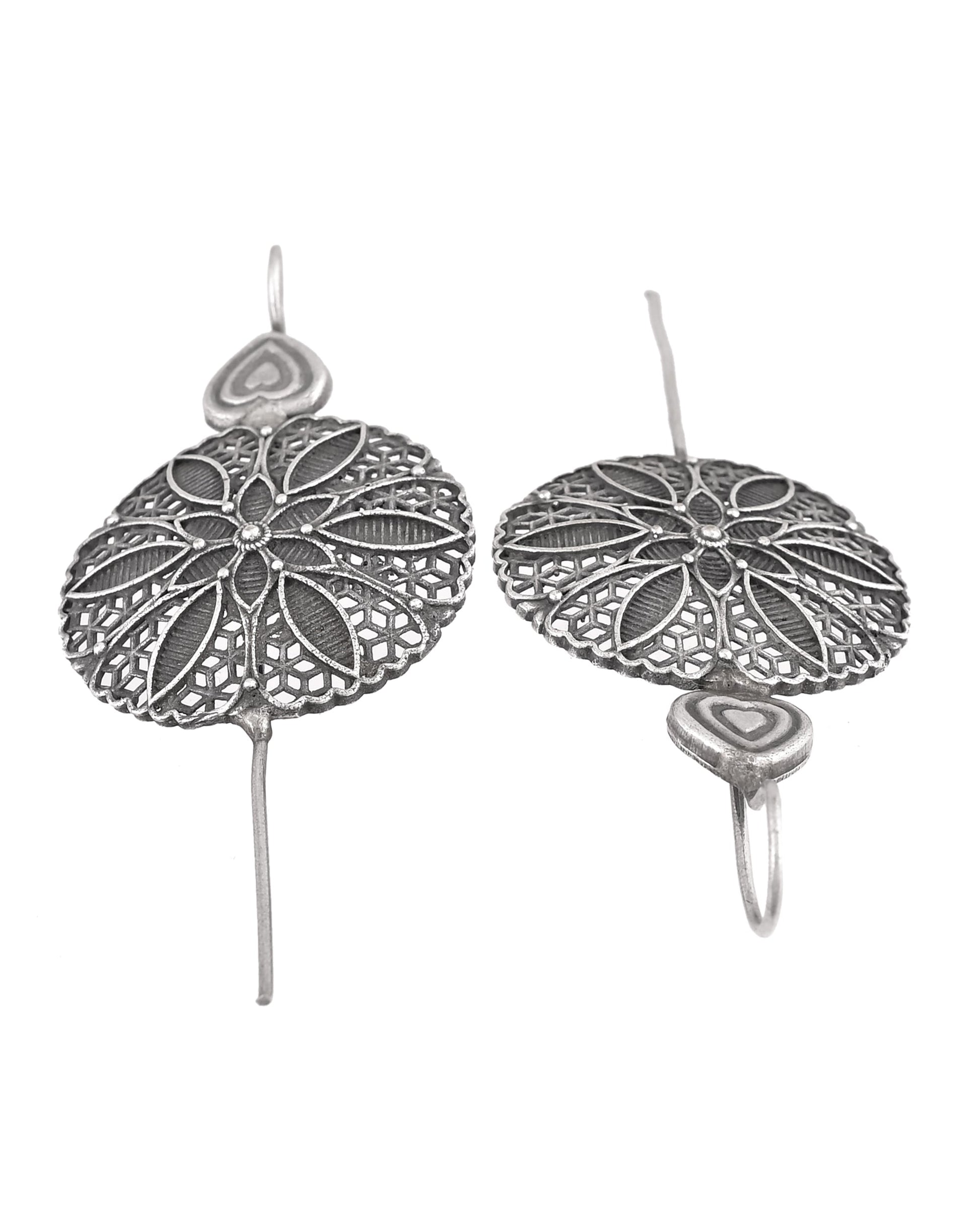 VOJ Silver Toned Floral Design Oxidized Ear Cuff Earrings  Grab2Buy VOJ Grab2Buy