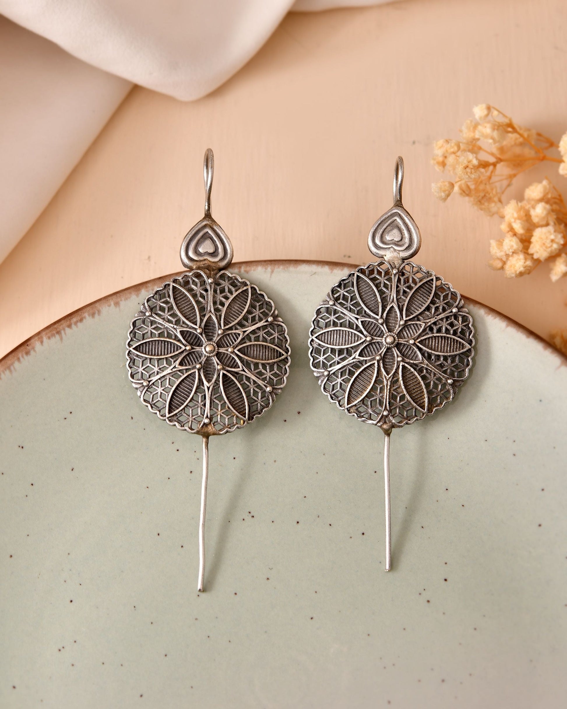 VOJ Silver Toned Floral Design Oxidized Ear Cuff Earrings  Grab2Buy VOJ Grab2Buy