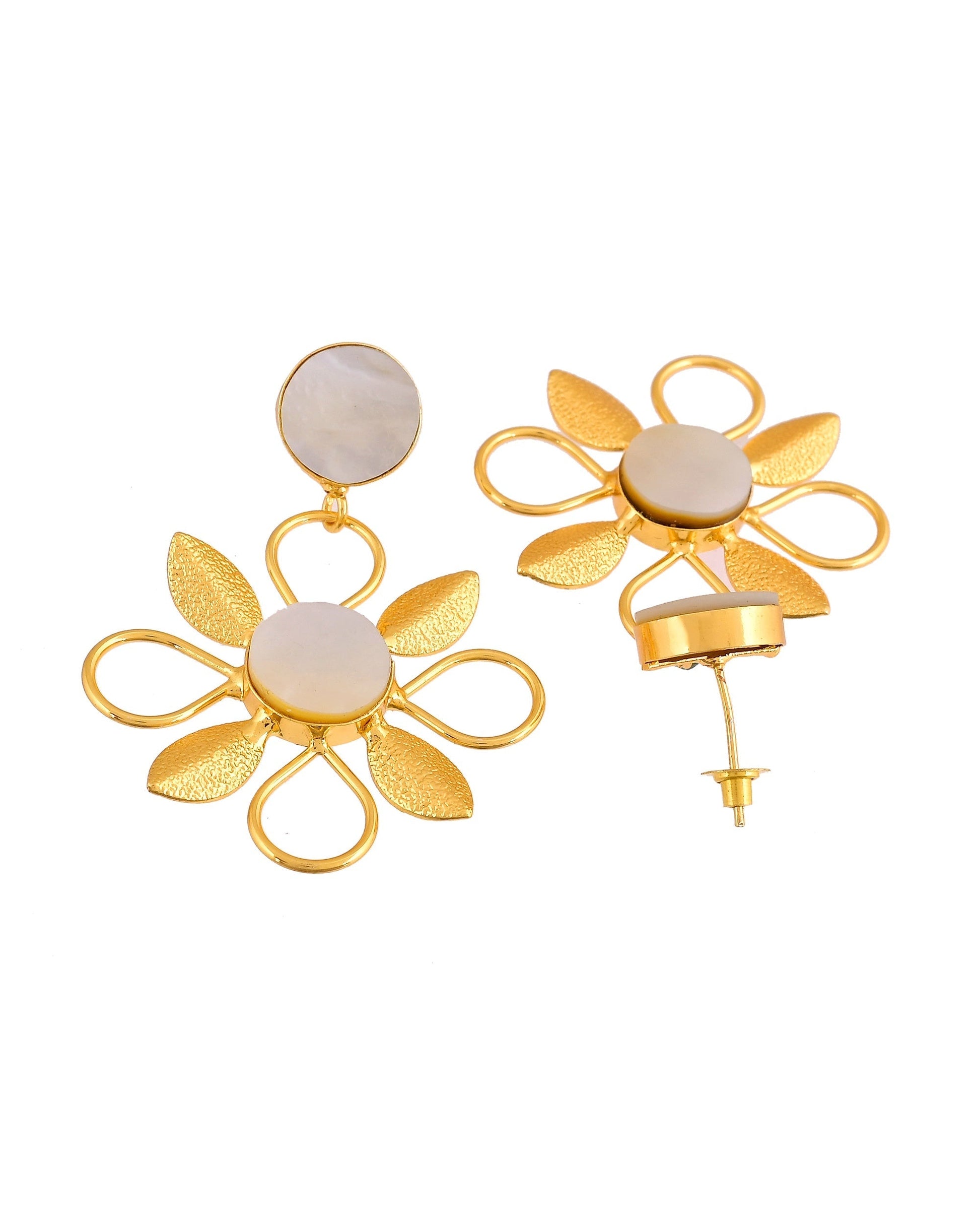 VOJ Gold Plated Floral Shaped Stone Studded Drop Earrings  Grab2Buy VOJ Grab2Buy