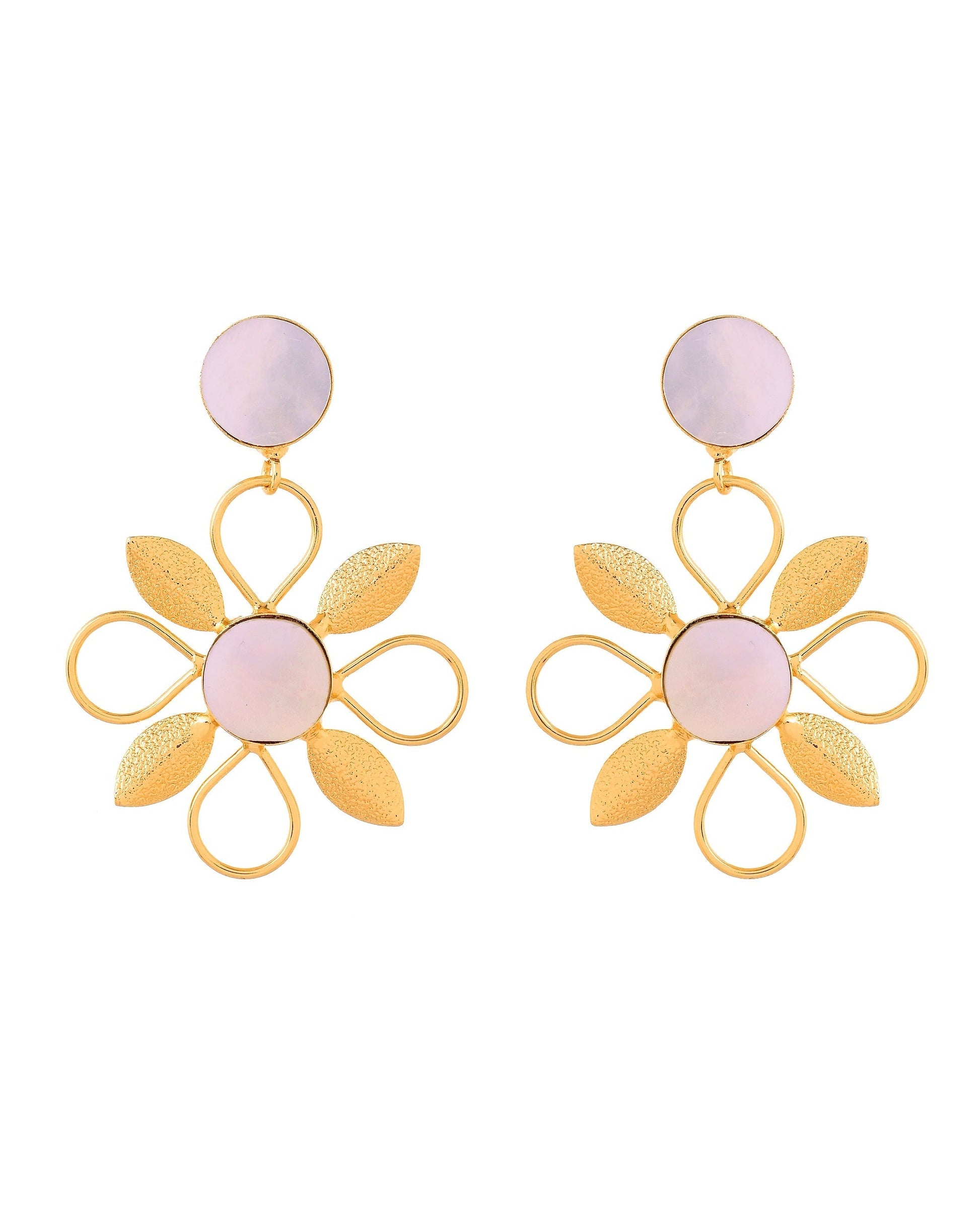 VOJ Gold Plated Floral Shaped Stone Studded Drop Earrings  Grab2Buy VOJ Grab2Buy