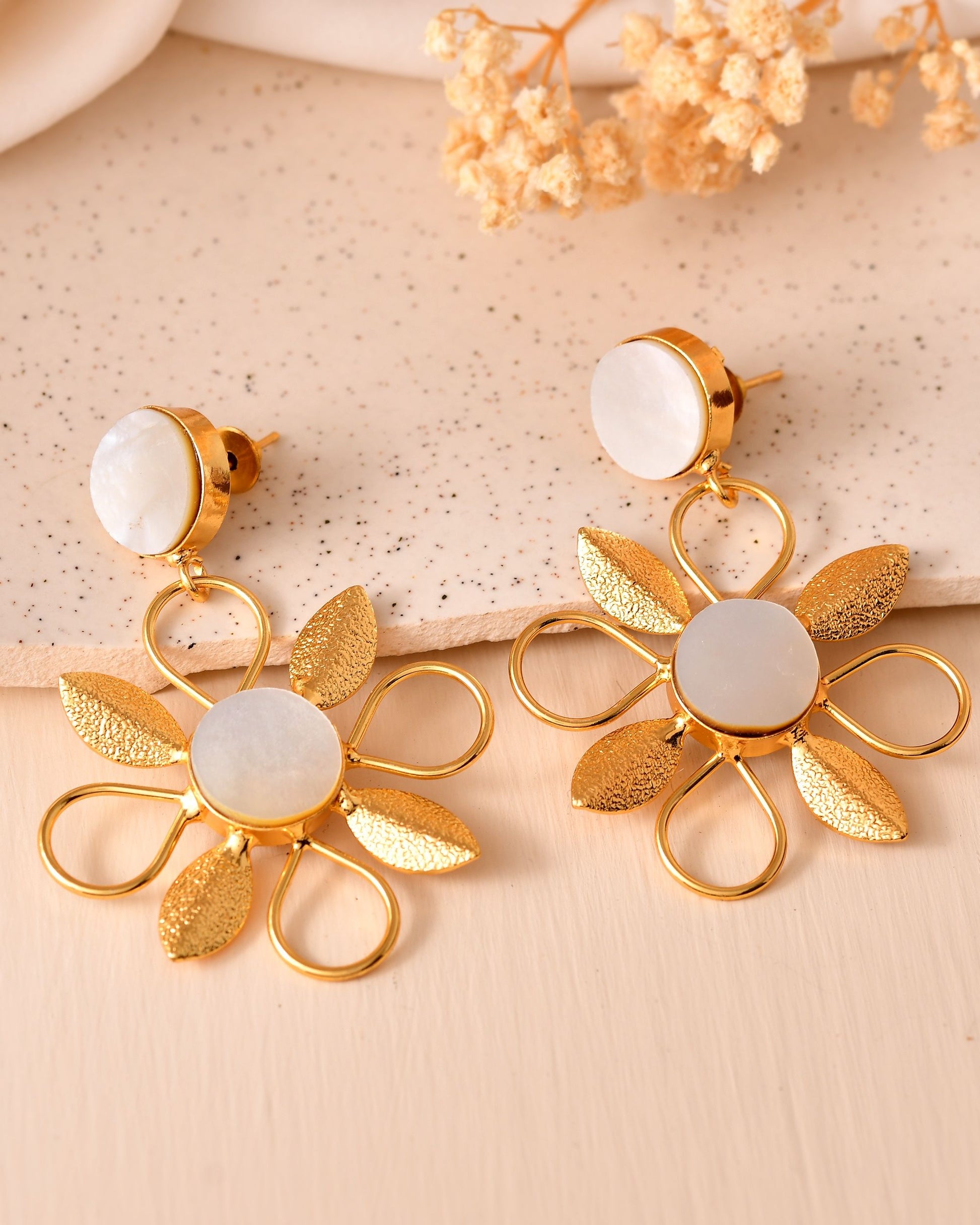 VOJ Gold Plated Floral Shaped Stone Studded Drop Earrings  Grab2Buy VOJ Grab2Buy