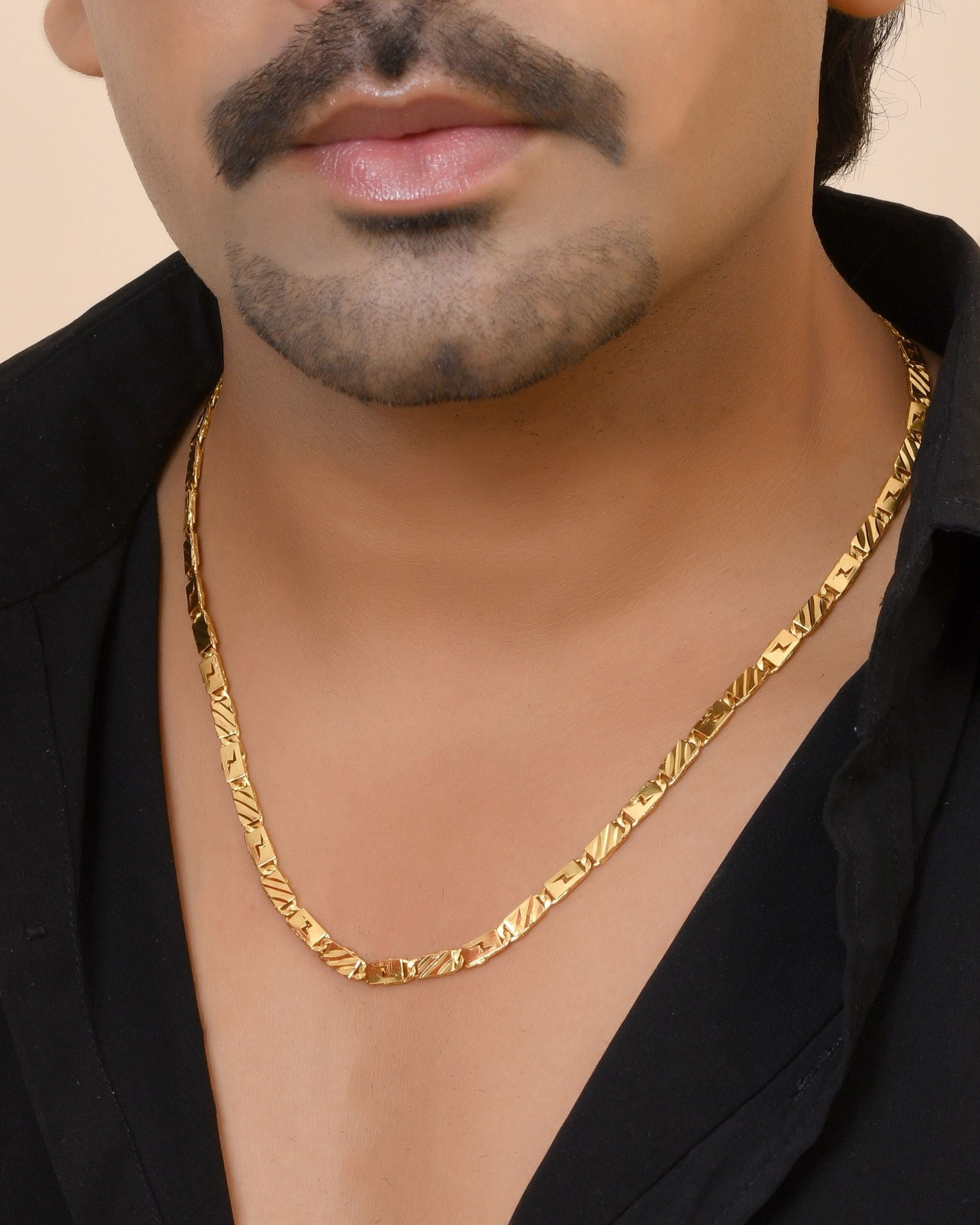 VOJ Gold Plated Thunder Light Shaped Biscuit Chain For Men  Grab2Buy VOJ Grab2Buy