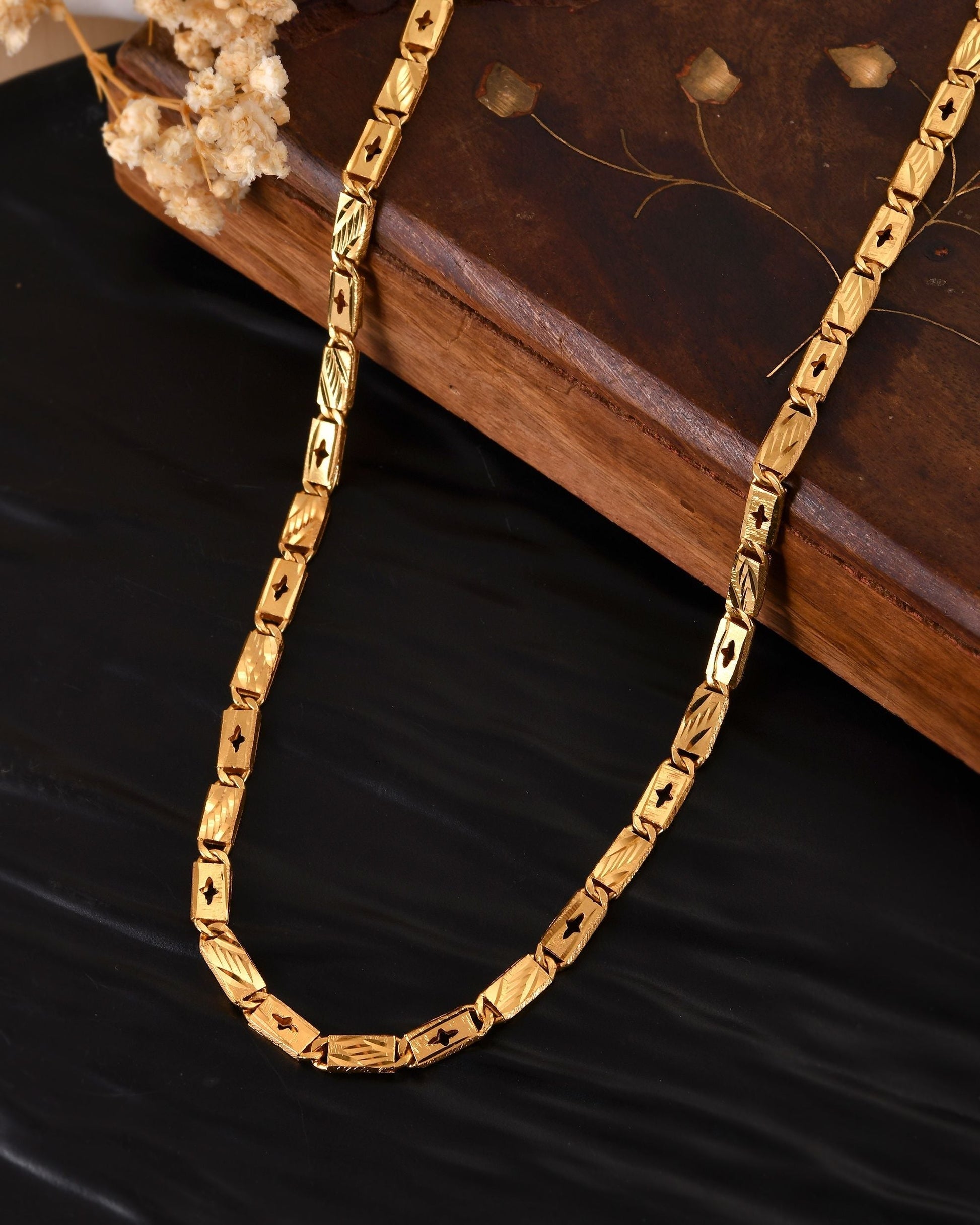 VOJ Gold Plated Designer Biscuit Chain For Men  Grab2Buy VOJ Grab2Buy