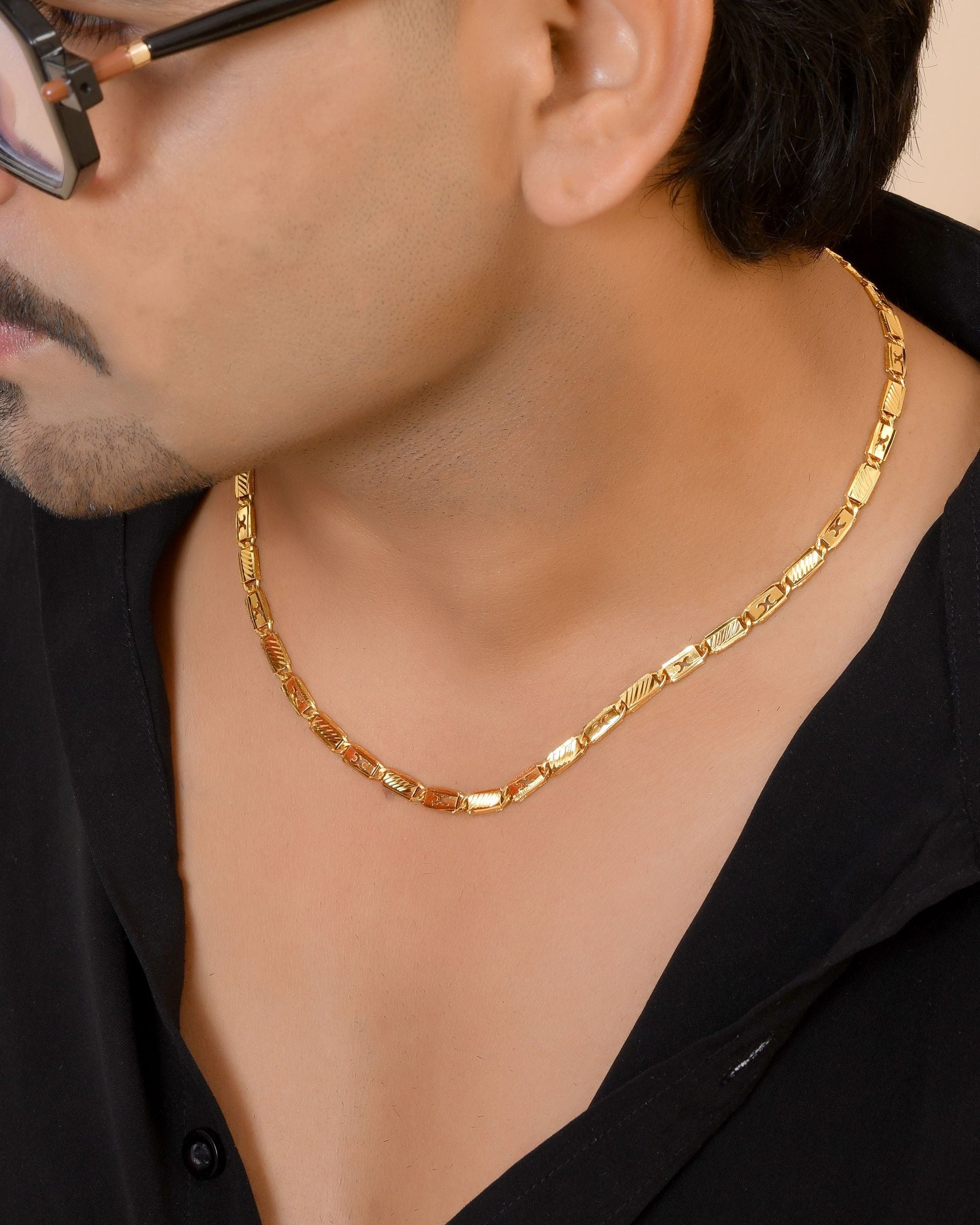 VOJ Gold Plated X Designed Biscuit Chain For Men  Grab2Buy VOJ Grab2Buy
