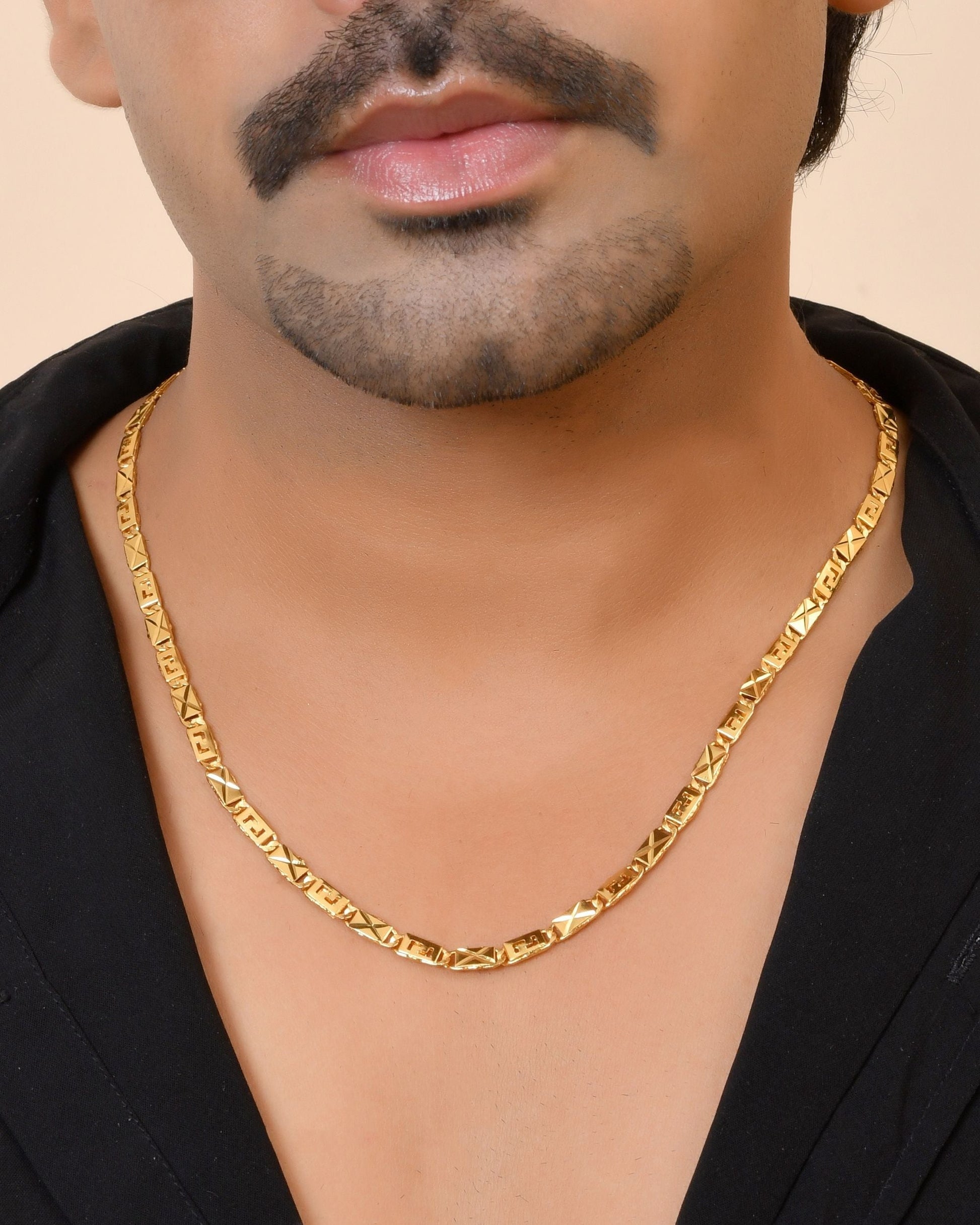 VOJ Gold Plated Geometric Designed Biscuit Chain For Men  Grab2Buy VOJ Grab2Buy