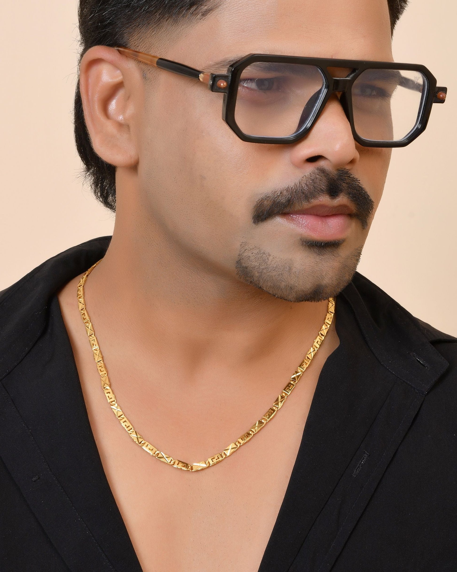 VOJ Gold Plated Geometric Designed Biscuit Chain For Men  Grab2Buy VOJ Grab2Buy