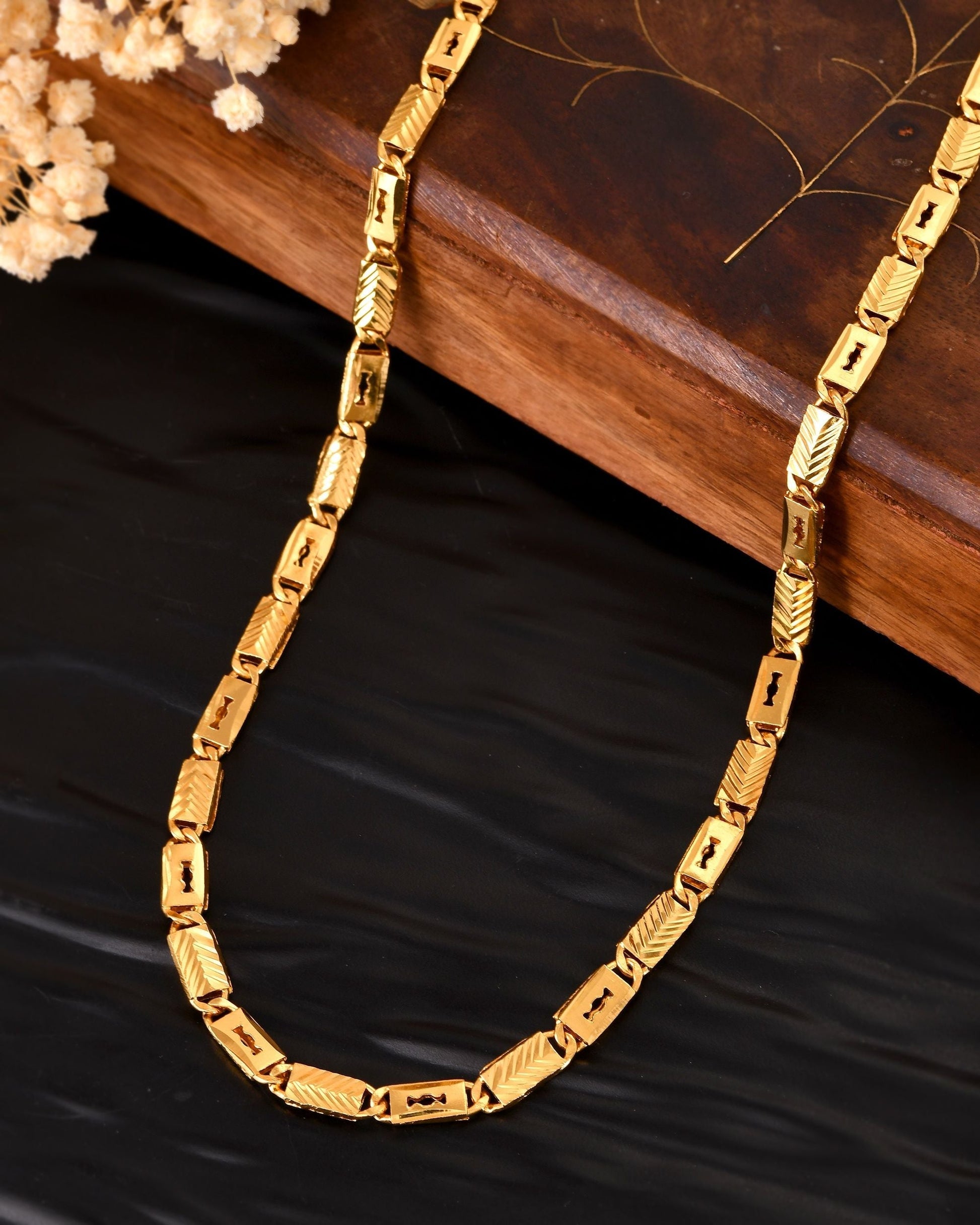 VOJ Gold Plated Toffee Designed Biscuit Chain For Men  Grab2Buy VOJ Grab2Buy