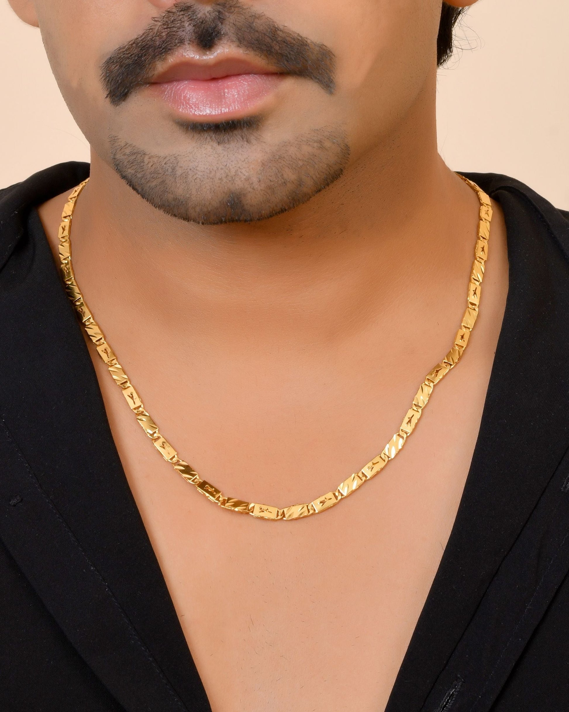 VOJ Gold Plated Plain Designed Biscuit Chain For Men  Grab2Buy VOJ Grab2Buy