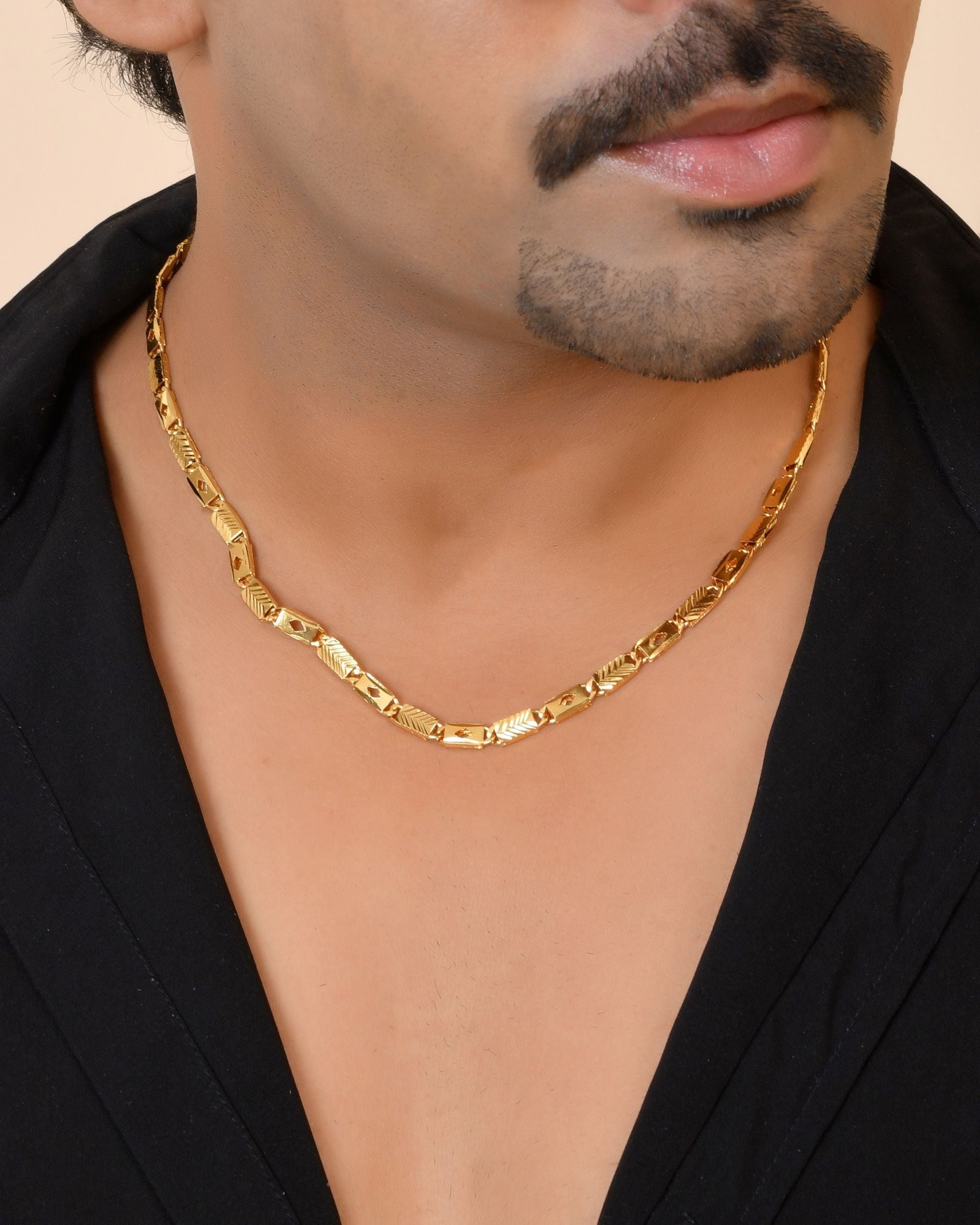 VOJ Gold Plated Square Designed Biscuit Chain For Men  Grab2Buy VOJ Grab2Buy