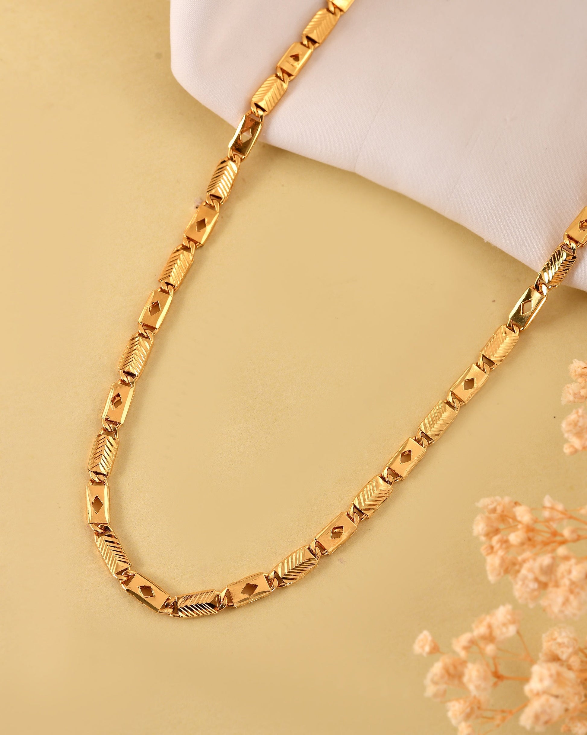 VOJ Gold Plated Square Designed Biscuit Chain For Men  Grab2Buy VOJ Grab2Buy